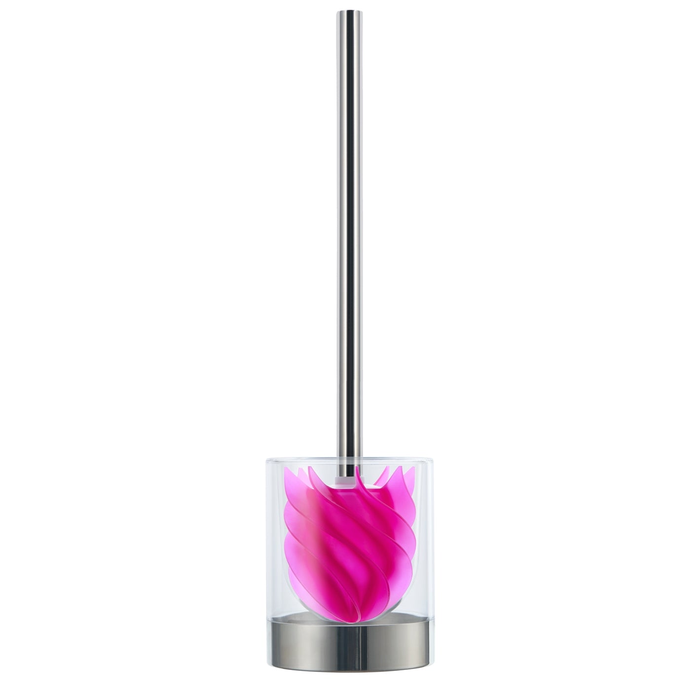 WC-Bürste Silikonkopf Edelstahl/pink mit Bürstenhalter transparent/Edelstahl, borstenlos, selbstreinigend, hygienisch und langlebig.