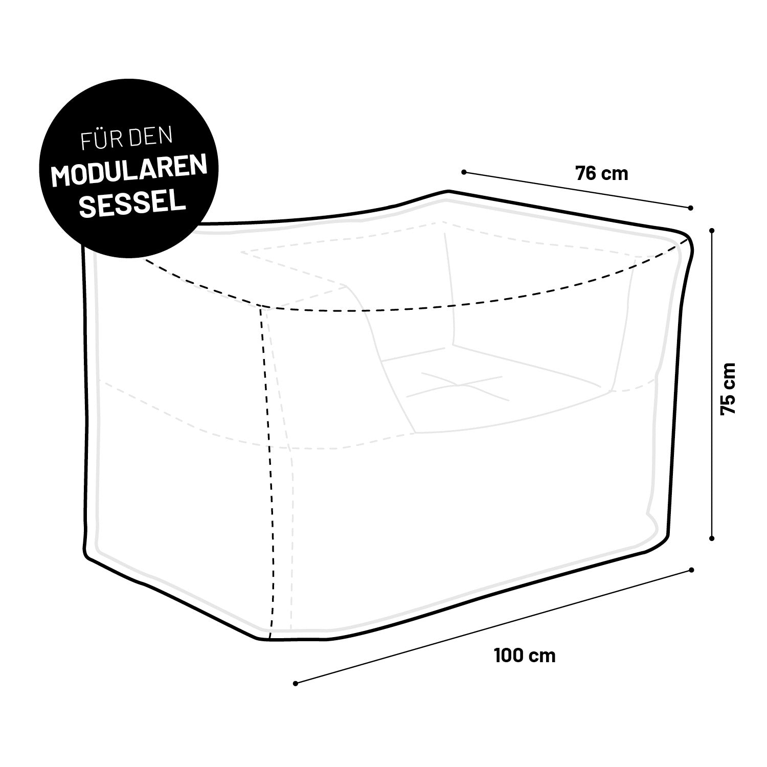 Wetterschutzhaube für den Modularen Sessel - 100 x 76 x 75 cm, wasserabweisend, robust und mit praktischem Kordelzug für sicheren Halt.