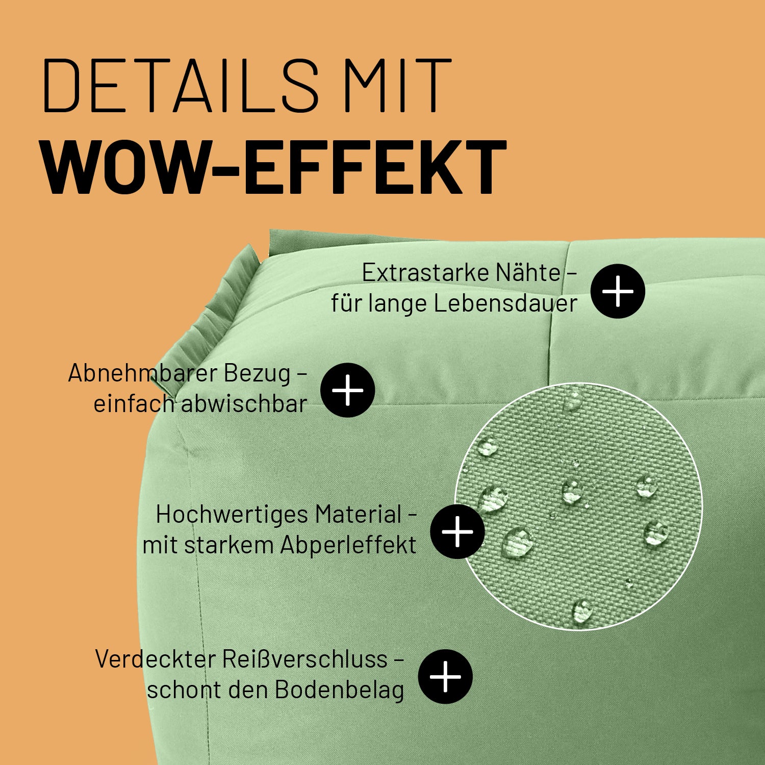 Basic Set (5-tlg.) - Modulares System in Pastell Grün mit abnehmbarem Bezug, extrastarken Nähten und verdecktem Reißverschluss.