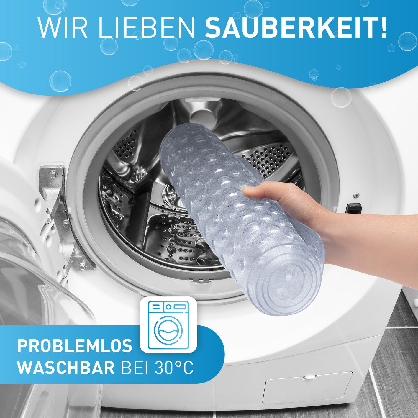 Badewannenmatte 88 x 40 cm – Transparent mit rutschfester Struktur, saugstarken Haken und waschbar bei 30 °C für sicheren Badkomfort.