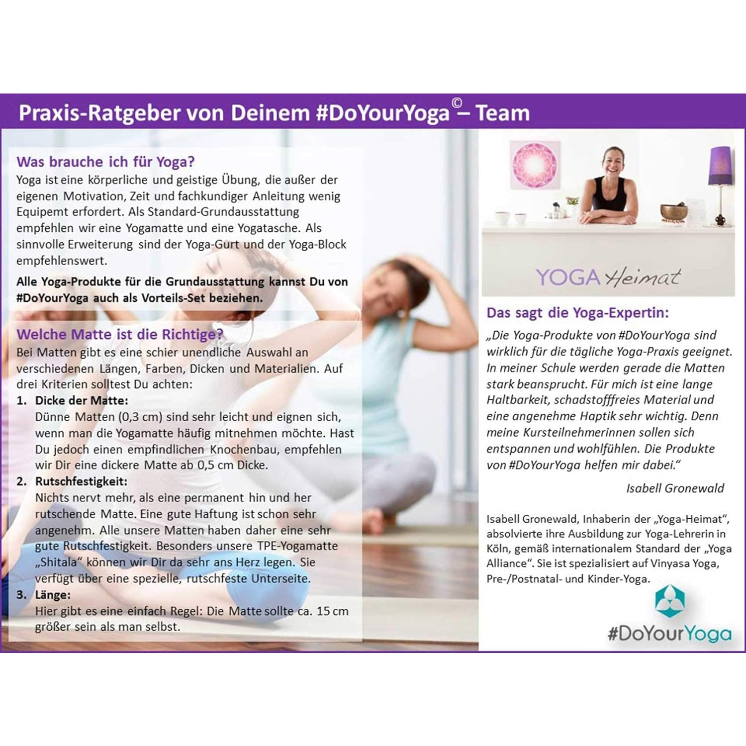 Yogamatte Yoganidra - 183 x 61 x 0,4 cm, hautfreundlich, rutschfest und strapazierfähig, ideal für Yoga, Pilates und Fitness.