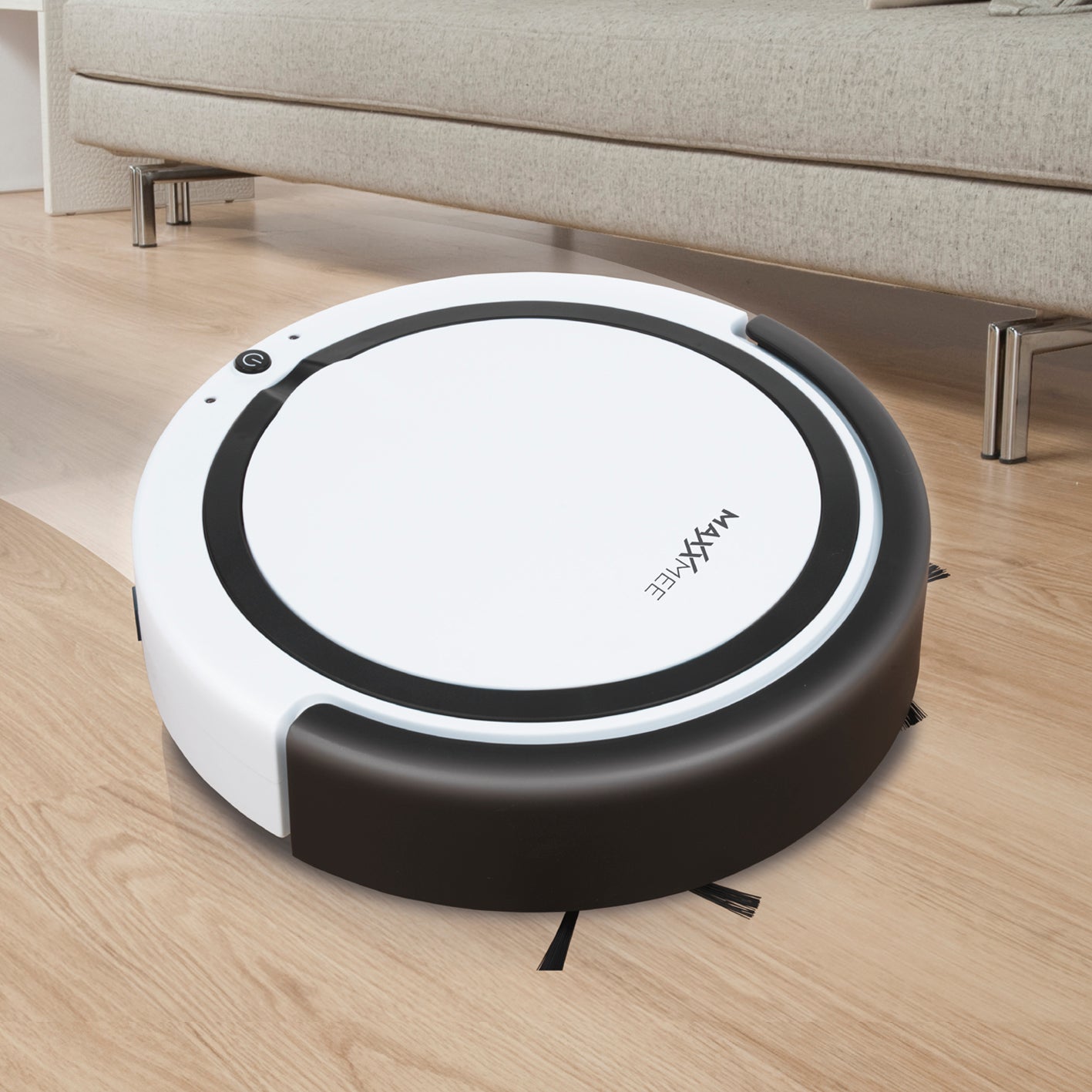 Saugroboter - Bis zu 60 Minuten Einsatzzeit - weiß/schwarz reinigt leise Hartböden mit Saugen und Wischen unter Sofa.