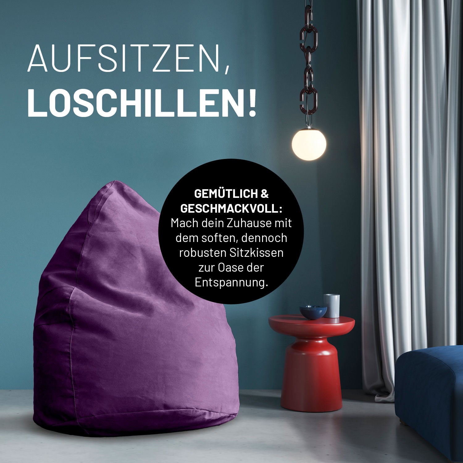 Luxury XL Sitzsack (120 L) - indoor - Lila von Lumaland, stylischer und bequemer Sitzsack für modernes Wohnen und Entspannung.