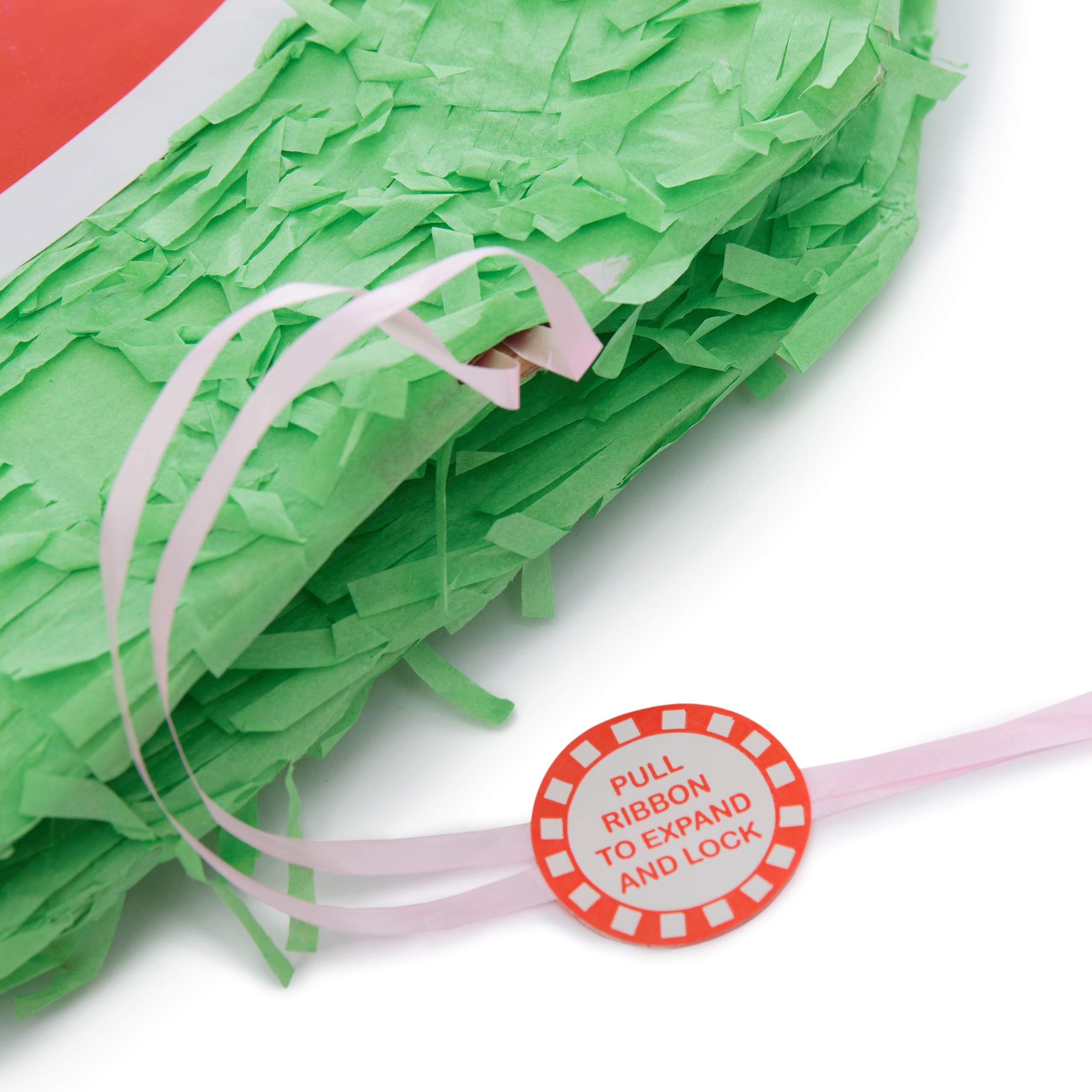 Pinata Set zum Befüllen inkl. Schläger & Augenbinde "Beat The Virus" mit grünem Virus-Pinata und buntem Konfetti.