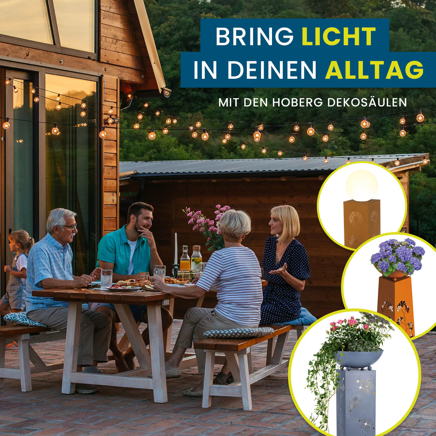 LED Deko-Leuchtturm in Rost-Optik mit LED-Beleuchtung, bepflanzbarer Plattform, kabellos und timergesteuert für Innen- und Außendeko.