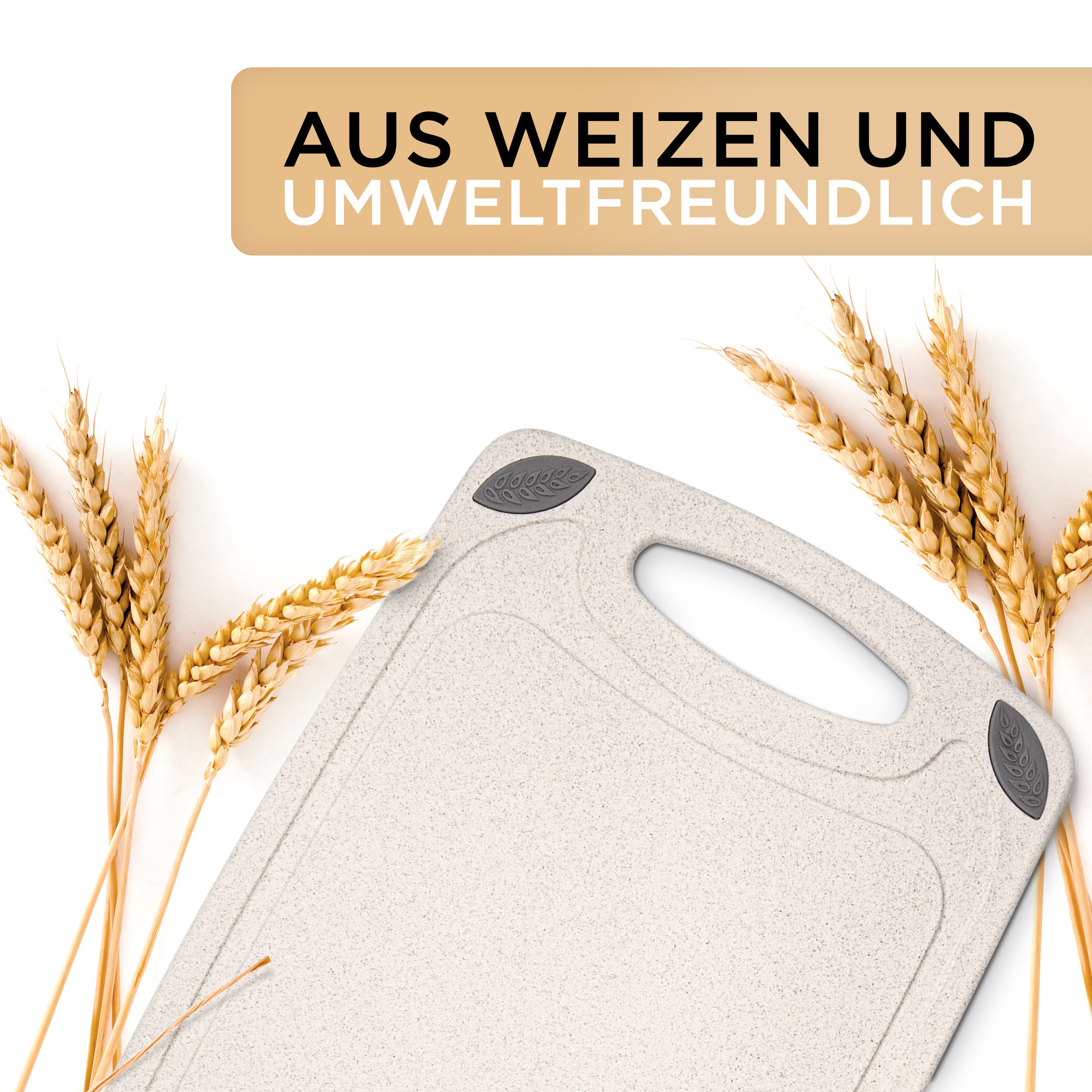 Schneidebrett aus PP-Material und Weizenstroh - Beige - 2er-Set, umweltfreundlich und langlebig mit rutschfesten Ecken.