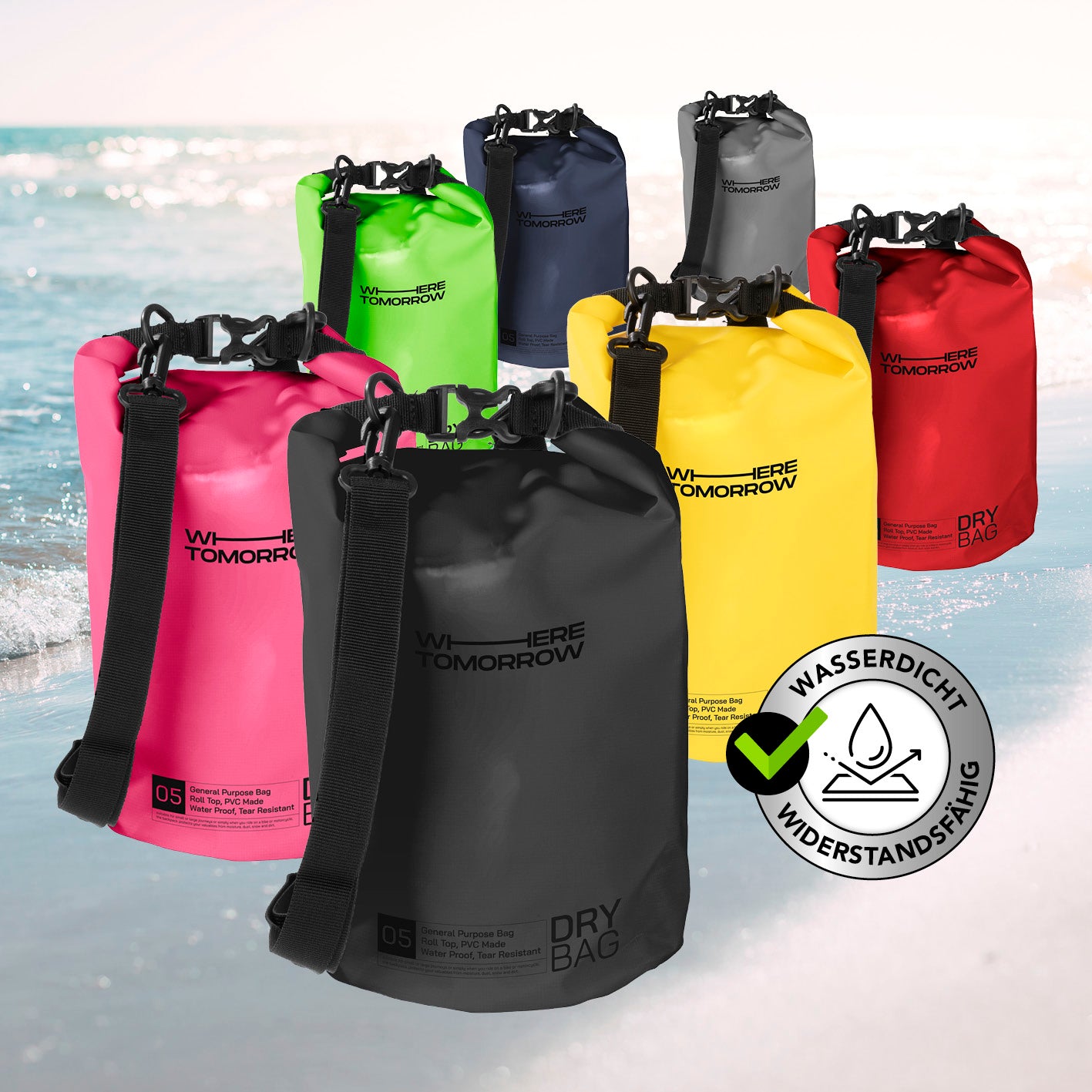Dry Bag 5L - Style 01 - Schwarz, wasserdichter, robuster Rucksack mit Rolltop-Verschluss ideal für Outdoor-Abenteuer und sicheren Schutz.