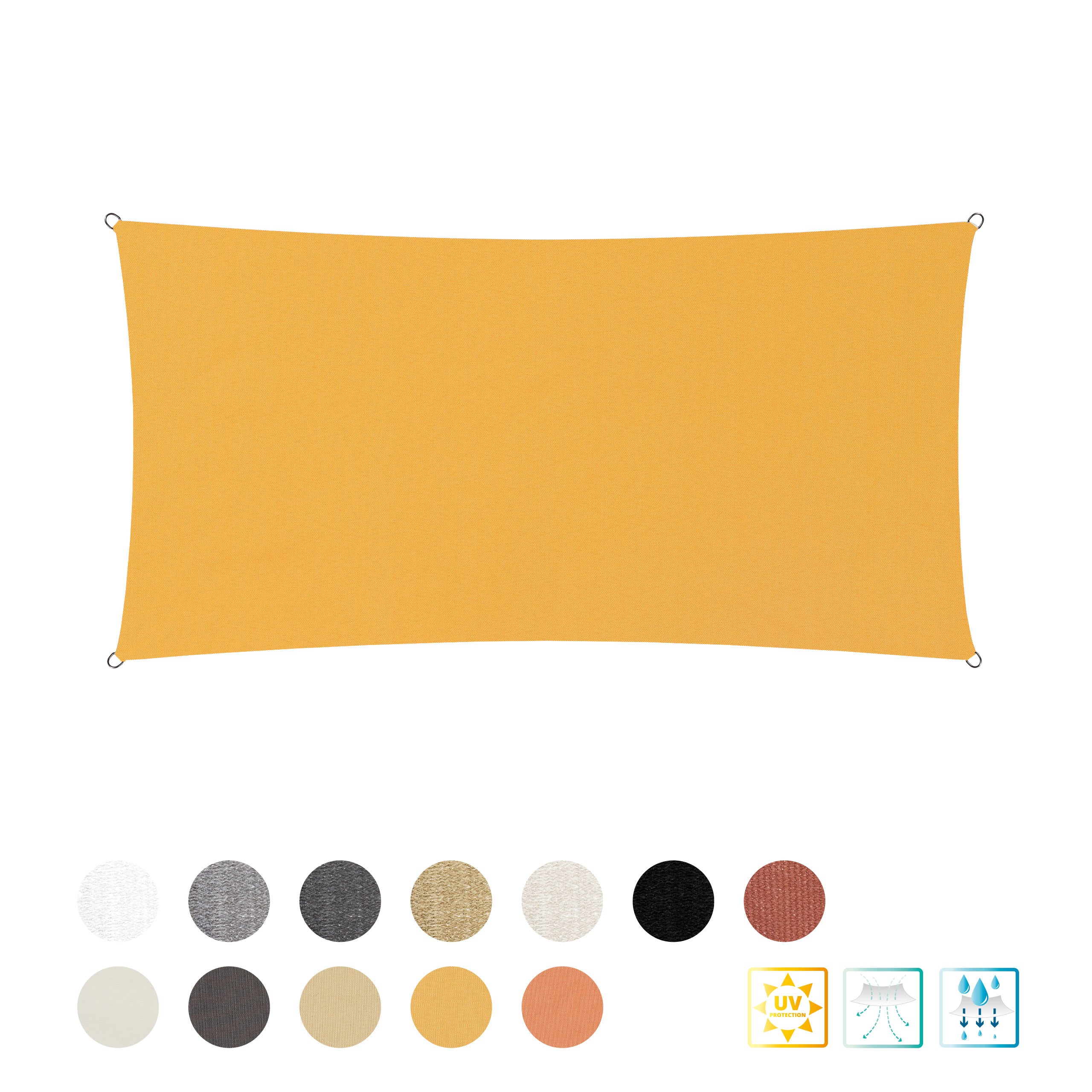 Sonnensegel Polyester - Rechteck 2 x 4 Meter - Gelb mit UV-Schutz, reißfestem Material und rostfreien Befestigungsringen.