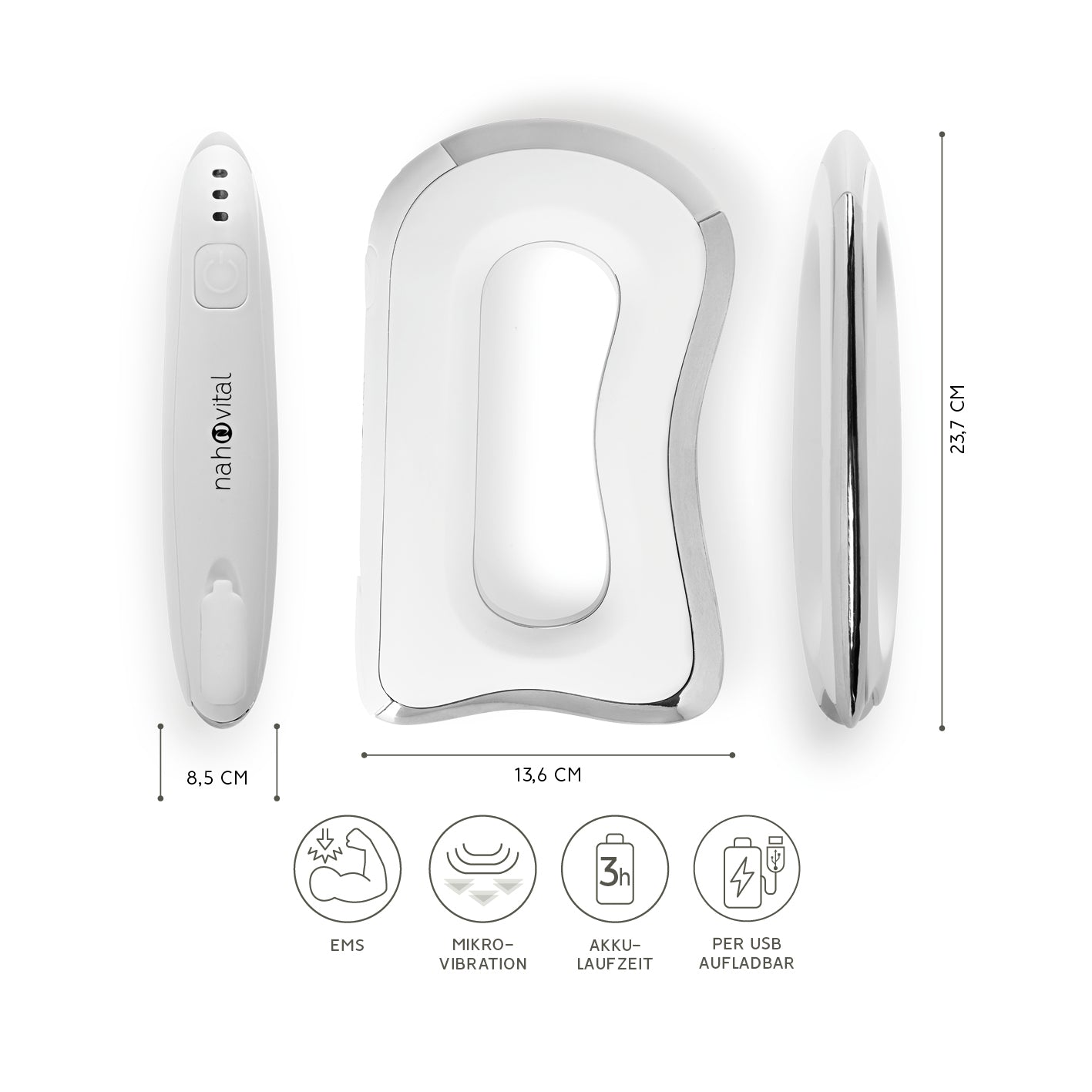 EMS-Massagegriff - 3 Intensitätsstufen und Wärmefunktion, handlich, ergonomisch, mit Mikrovibration, Akku und USB-Ladevorgang.