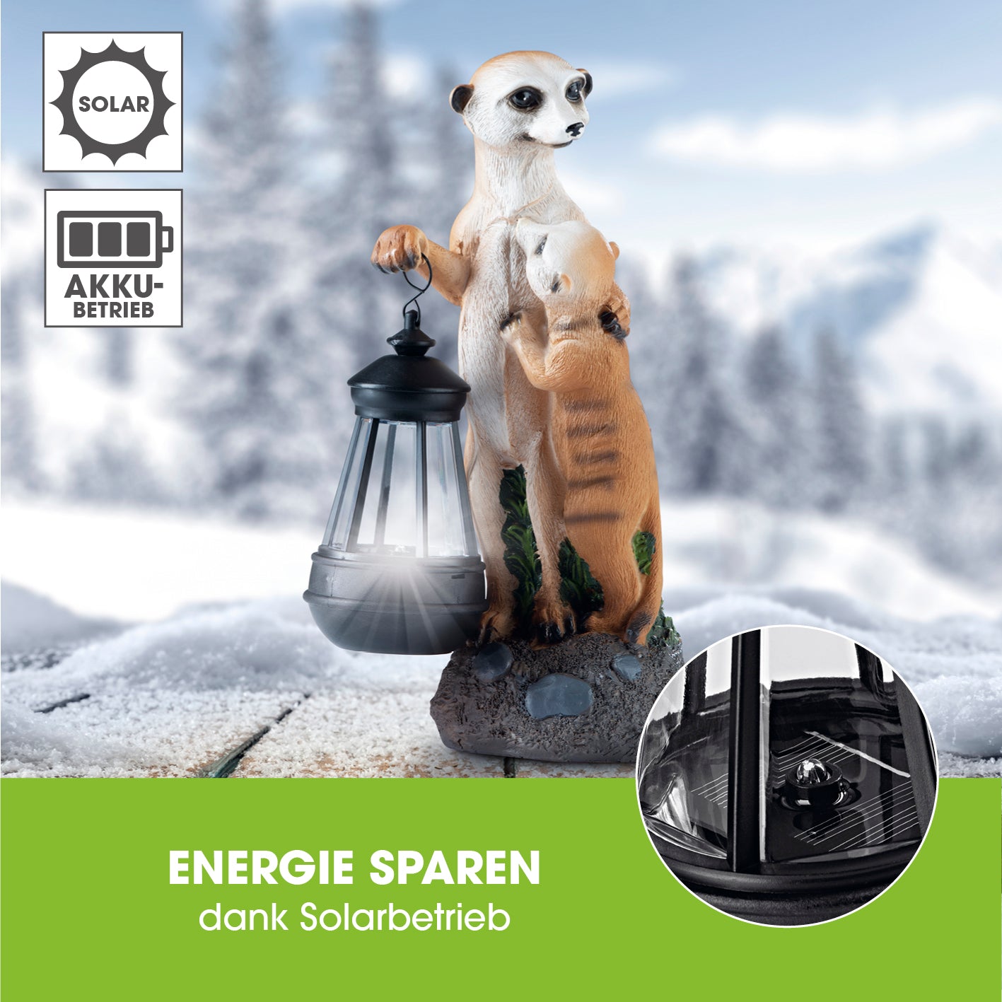Solar-Erdmännchen-Familie handbemalte Solarleuchte mit Tageslichtsensor, kabellos, bis zu 8 Stunden Leuchtdauer, energiesparend.