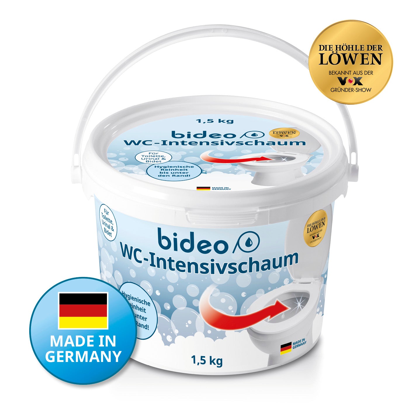 Eimer mit WC-Intensivschaum - 1,5 kg, selbstreinigender Kraftschaum gegen Kalk und Urinstein für WC, Urinal, Bidet.