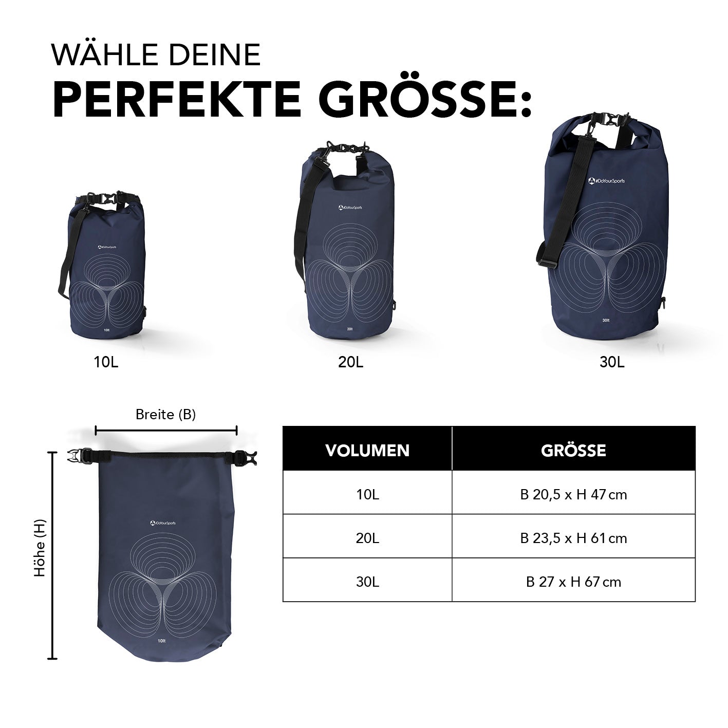 Dry Bag 20L - Dunkelblau wasserdichter Rucksack mit robustem Rolltop-Verschluss, verstellbarem Schultergurt und UV-Schutz für Outdoor-Abenteuer.