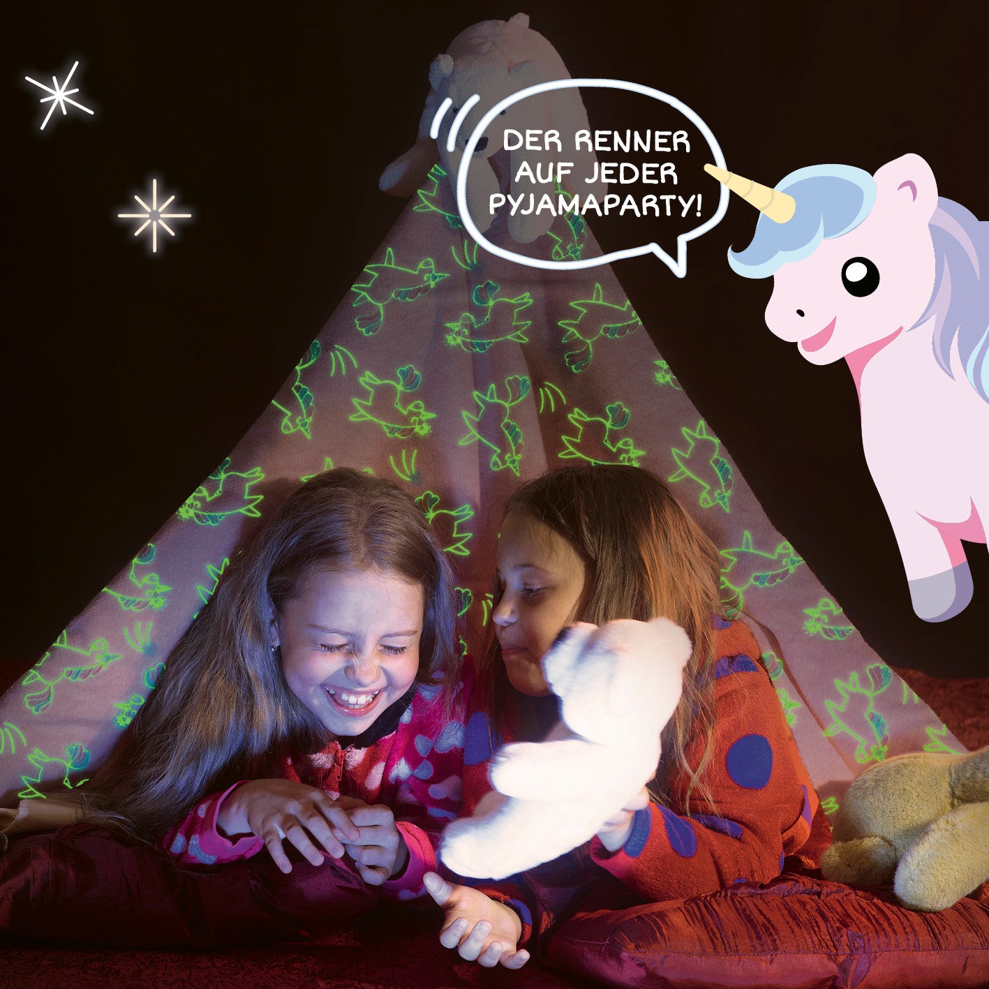 Verwandlungskissen Glow in the dark - Kuschelkissen & Kuscheldecke - Einhorn leuchtet im Dunkeln mit weichem Flanell-Fleece