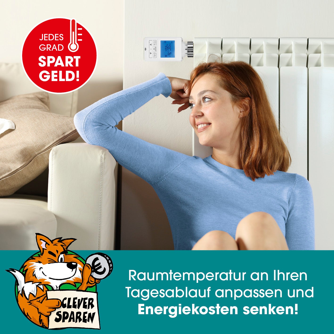 Heizkörperthermostat Digital mit klar beleuchtetem Display zur flexiblen, energiesparenden Temperaturregelung ohne Internet und App.
