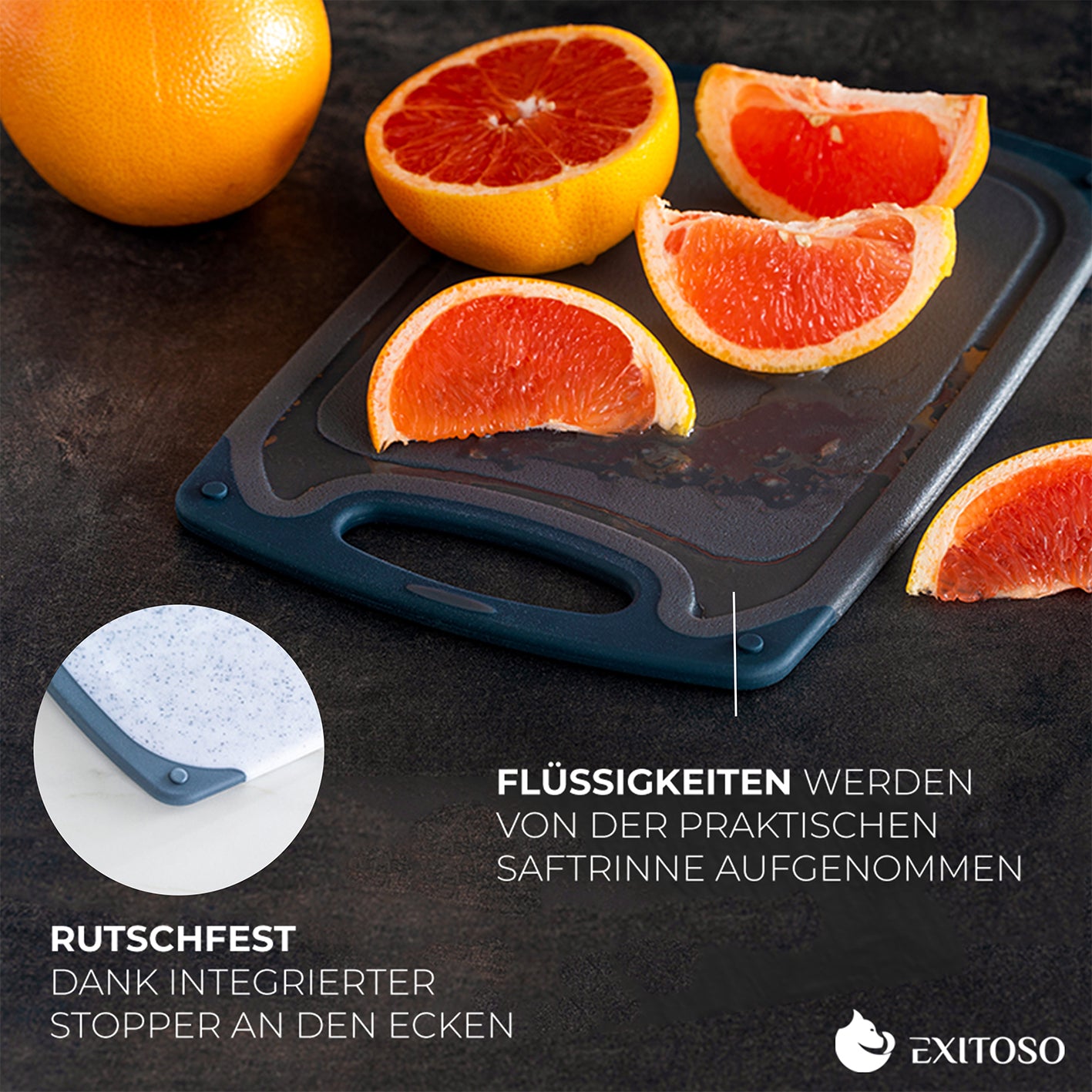 Frühstücksbrettchen - 6er-Set - Marmoroptik Weiß mit rutschfestem Design und Saftrinne zum Auffangen von Flüssigkeiten.