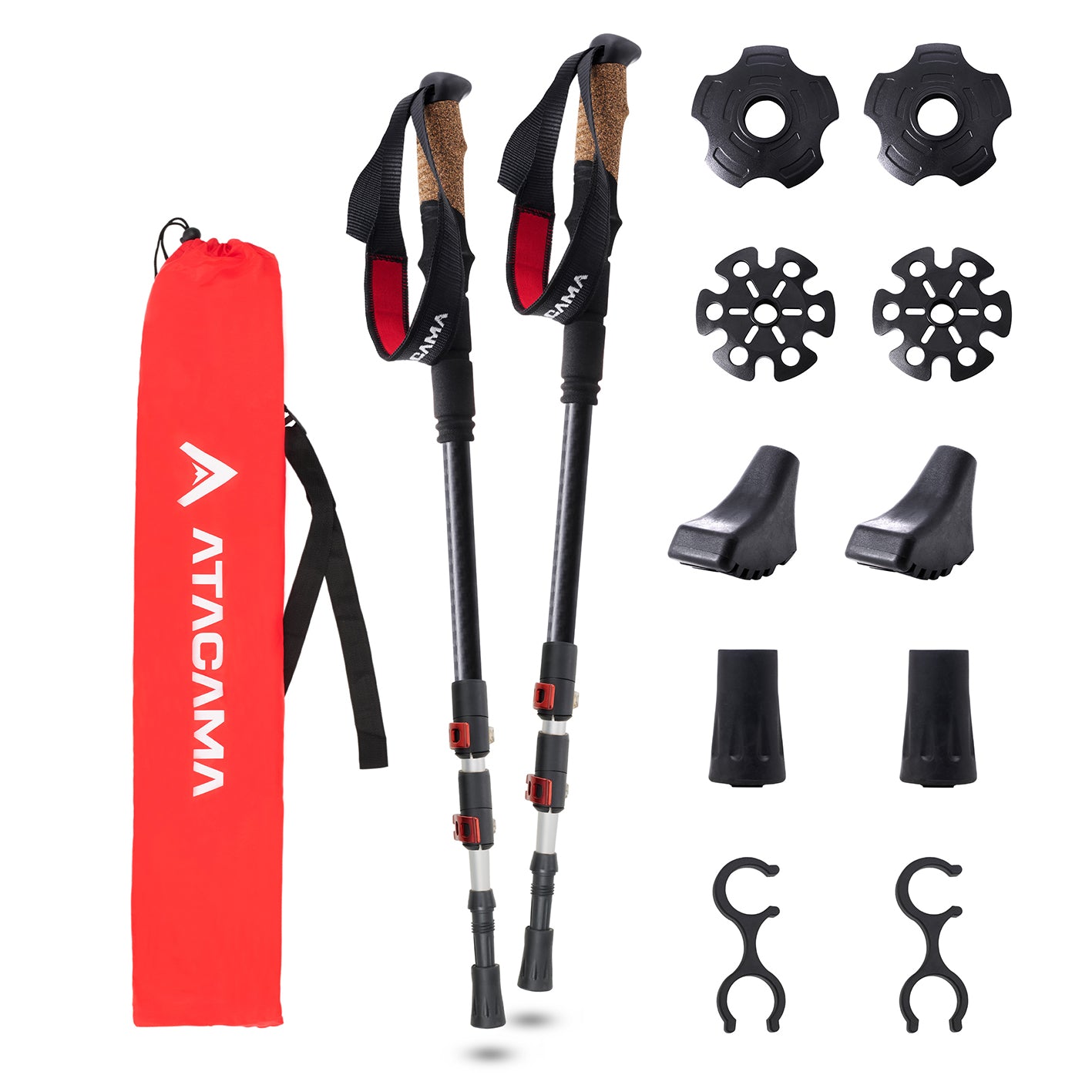 Teleskop Wanderstöcke - CarbonMix - 110 cm / 135 cm mit ergonomischem Korkgriff, verstellbarer Höhe und umfangreichem Zubehörset.