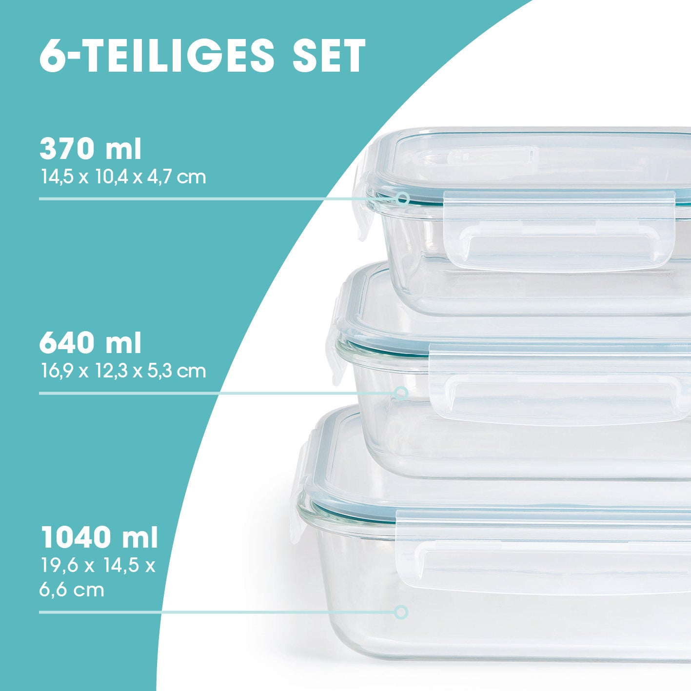 Glas-Frischhaltedosen mit Mikrowellenventi Klick-it - 6-tlg. - Grün, 3 Größen, hitzebeständig, luftdicht, stapelbar, für Mikrowelle und Gefrierschrank.