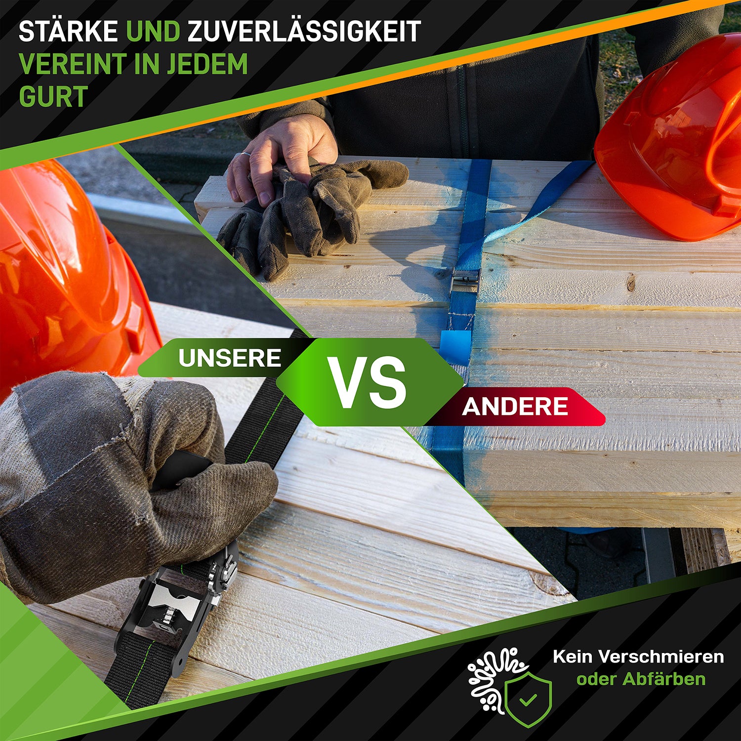 Spanngurte mit Ratschen - 4er-Set - Schwarz sichert starke Ladungen zuverlässig ohne Verschmieren oder Abfärben.