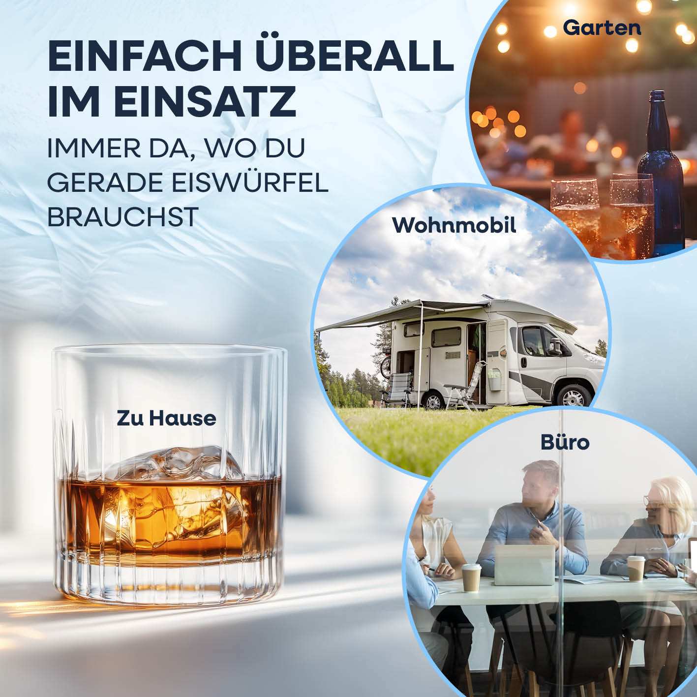 Eiswürfelmaschine inkl. Auffangbehälter & Eisschaufel – mobile Eiswürfelbereitung zu Hause, im Büro, Garten und Wohnmobil.