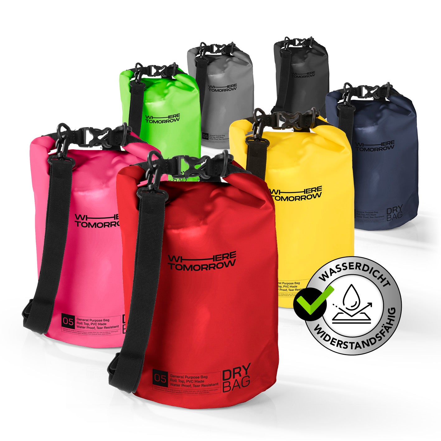 Dry Bag 5L - Style 01 - Rot, wasserdichter und robuster Outdoor-Rucksack mit verstellbarem Schultergurt und Rolltop-Verschluss.