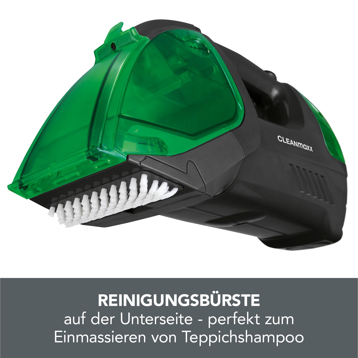 Polster- & Teppichreiniger - anthrazit/grün mit Reinigungsbürste ideal zum Entfernen von Flecken auf Polstern, Teppichen und Matratzen.