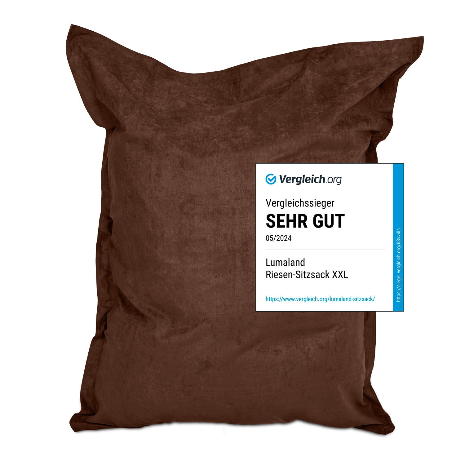 XXL Microvelours Sitzsack (380 L) - indoor - Braun, großer bequemer Lumaland Sitzsack für entspannte Stunden zuhause.