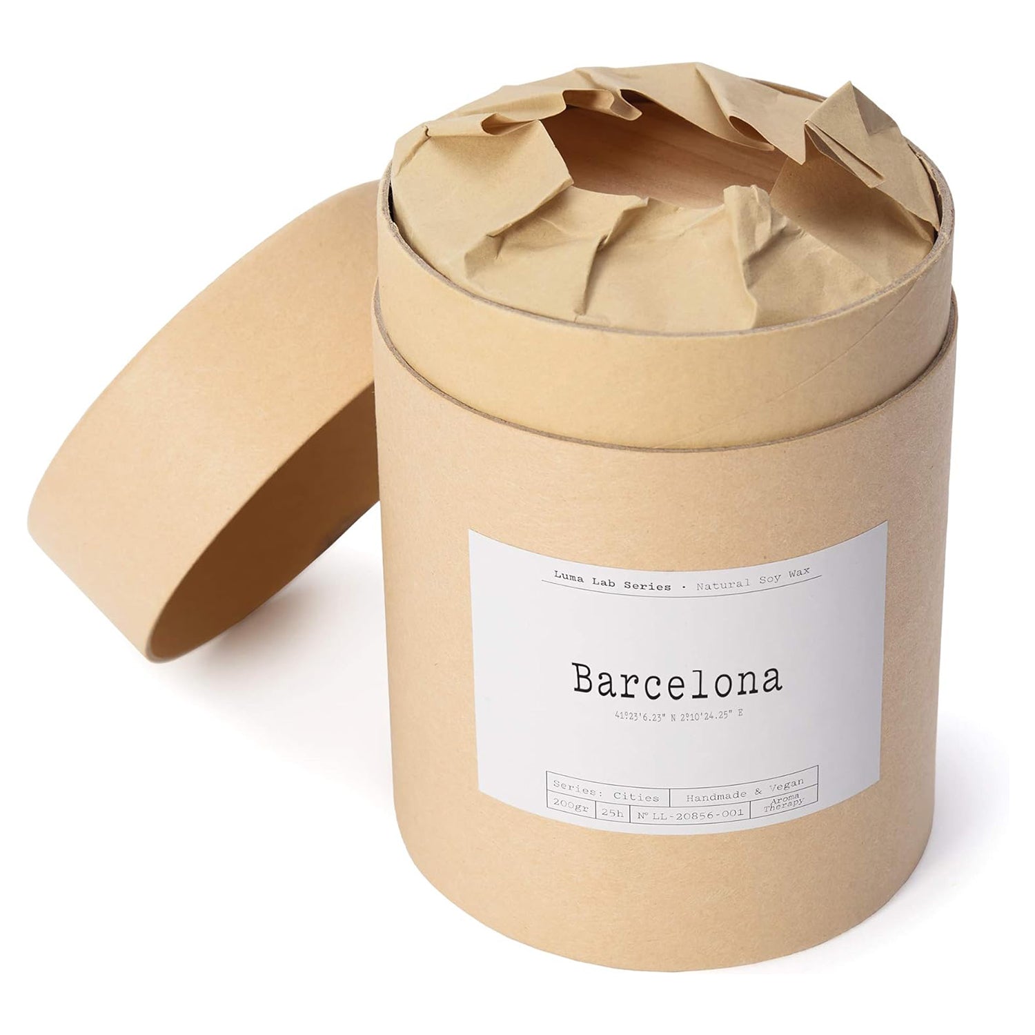 Duftkerze City Memories "Barcelona" im nachhaltigen Glas, vegan, blumig-fruchtiger Duft mit Grapefruit-Note, handgegossen aus Sojawachs.