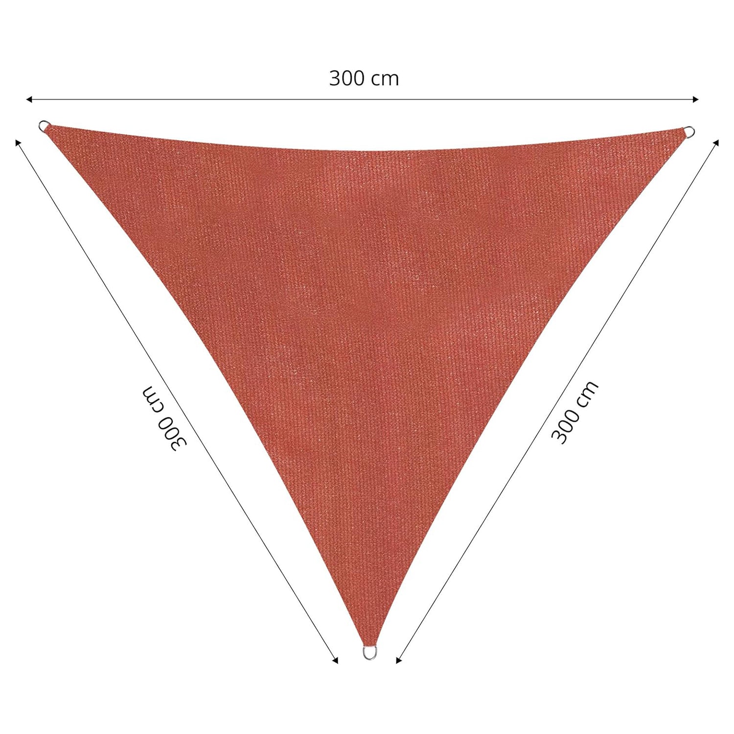 Sonnensegel 100% HDPE - Dreieck 3 x 3 Meter - Terracotta, wetterfestes, stabiles Sonnensegel mit UV-Schutz und befestigten Ringen.