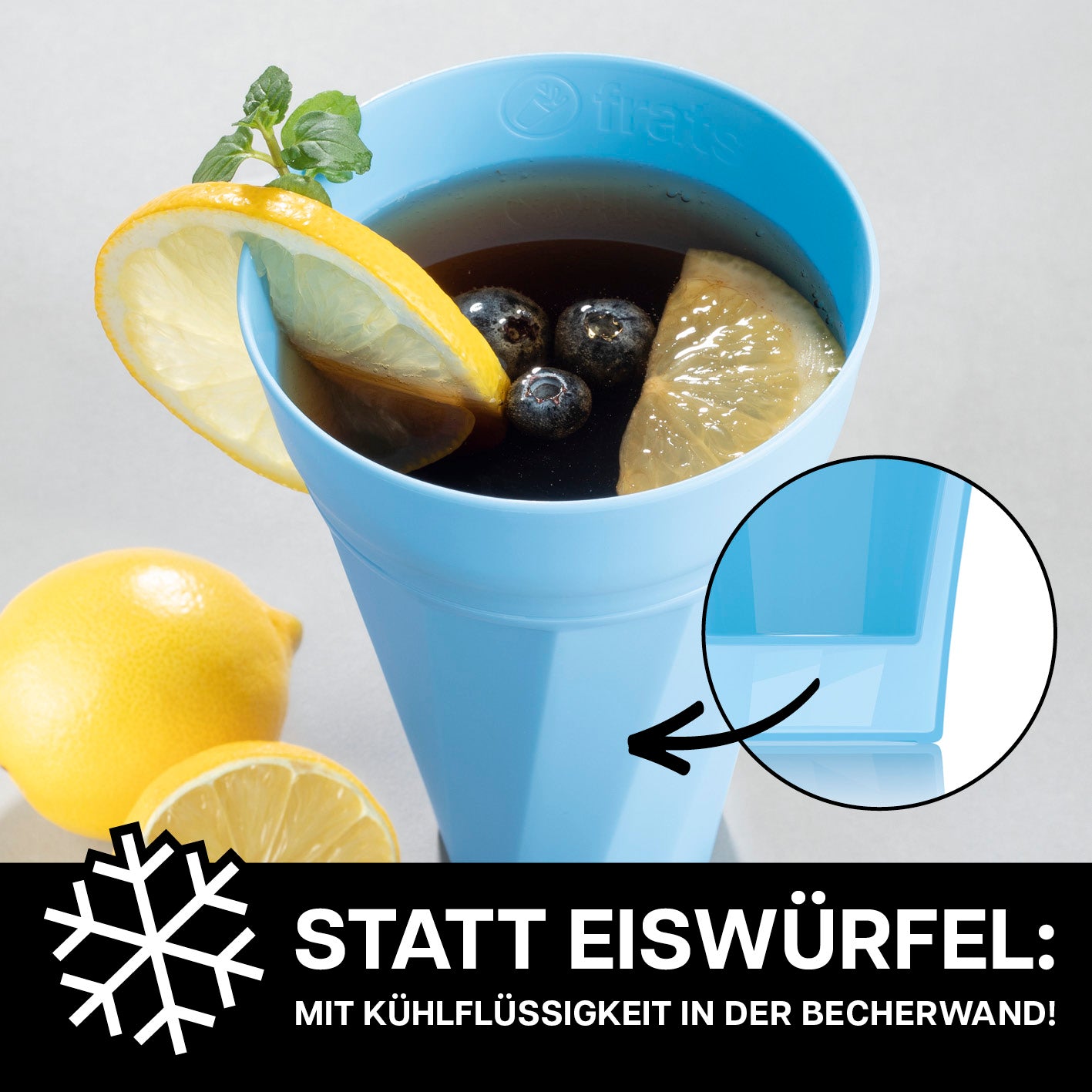 Trinkbecher 300ml - Selbstkühlend - 6er-Set - Blau mit Kühlflüssigkeit für kalte Getränke ohne Eiswürfel, 300 ml, spülmaschinenfest.