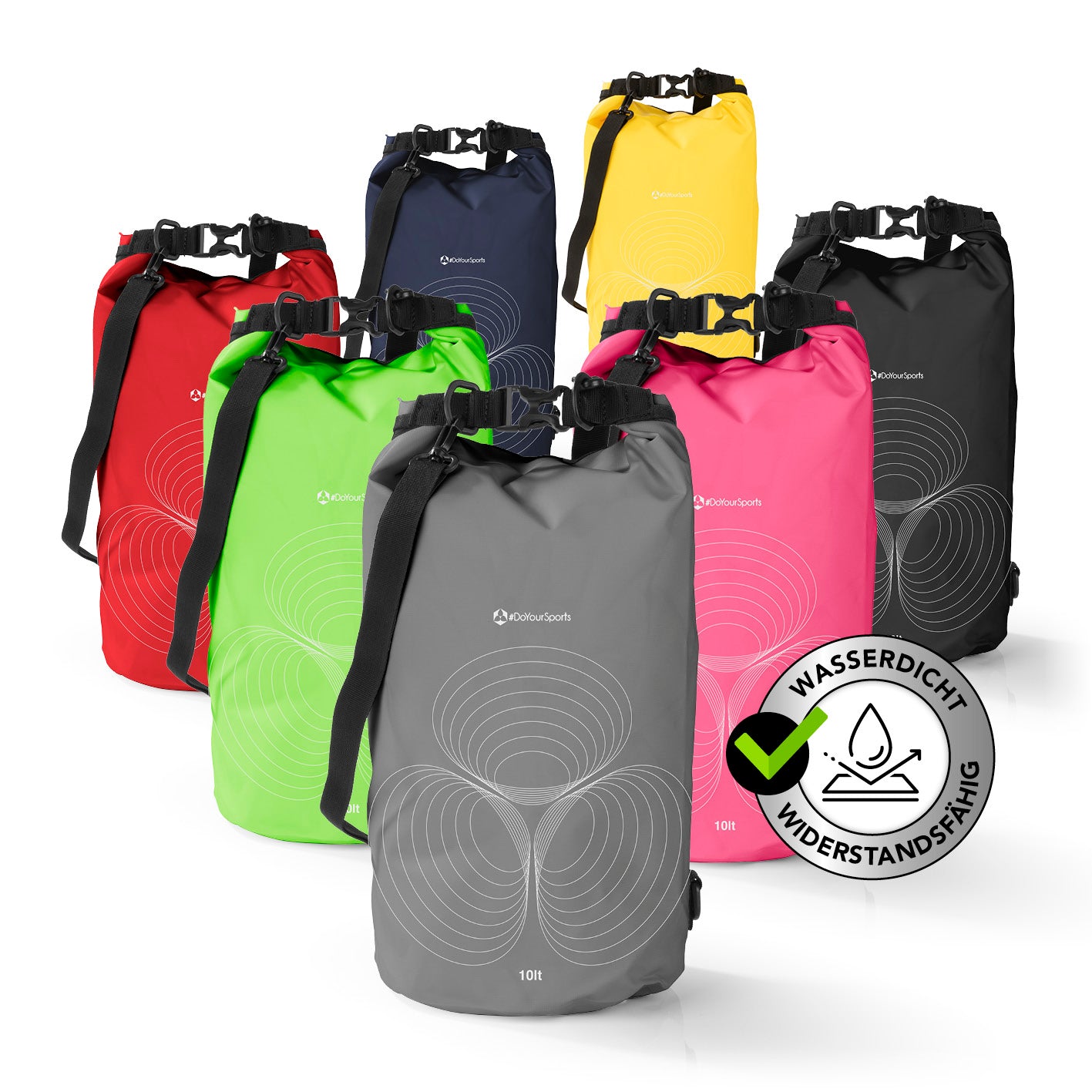 Dry Bag 10L - Grau wasserdichter, robuster Outdoorrucksack mit verstellbarem Schultergurt und Rolltop-Verschluss von Activesports.