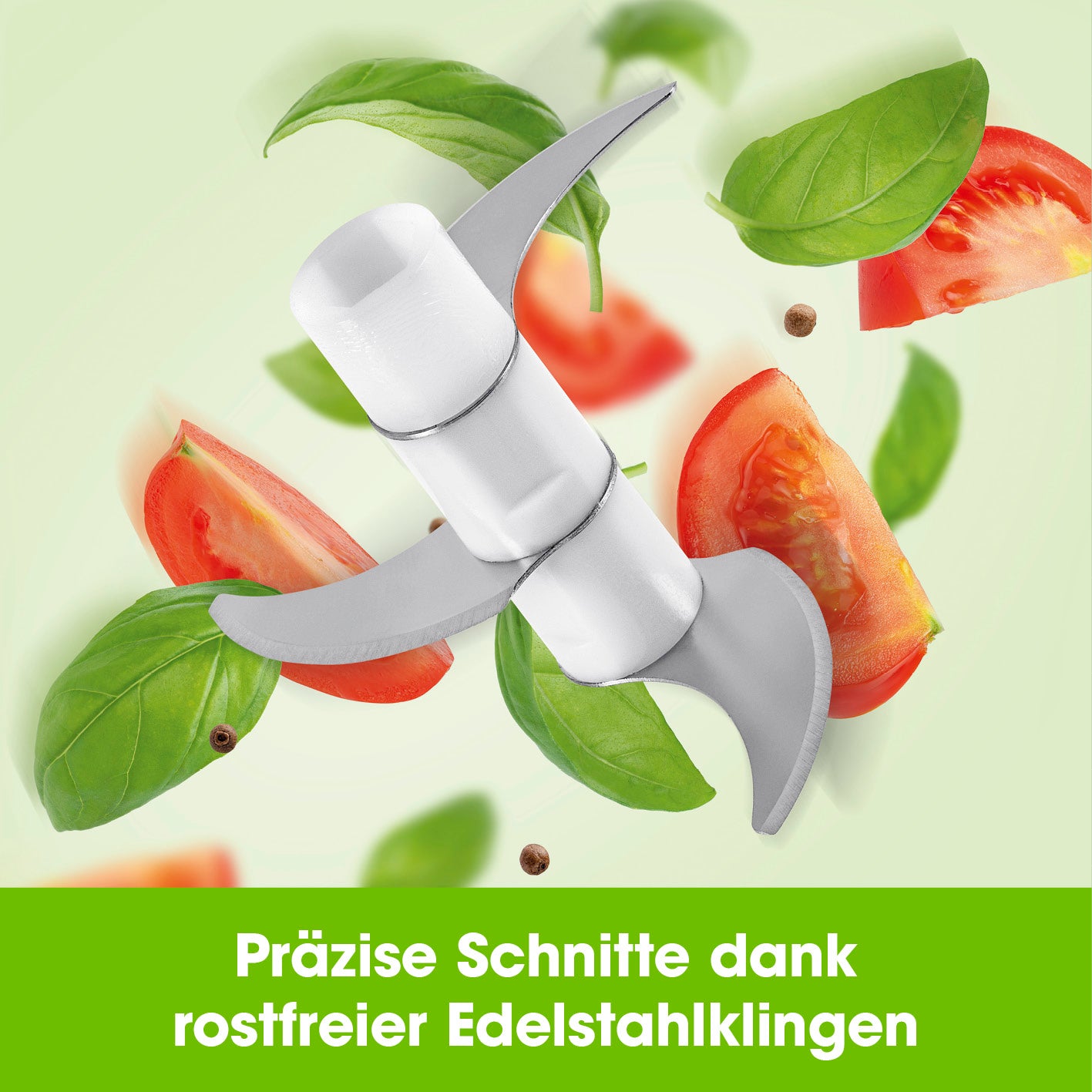 Multi-Zerkleinerer inkl. USB-Kabel - 250 ml - weiß/limegreen mit präzisen rostfreien Edelstahlklingen für Obst und Gemüse.