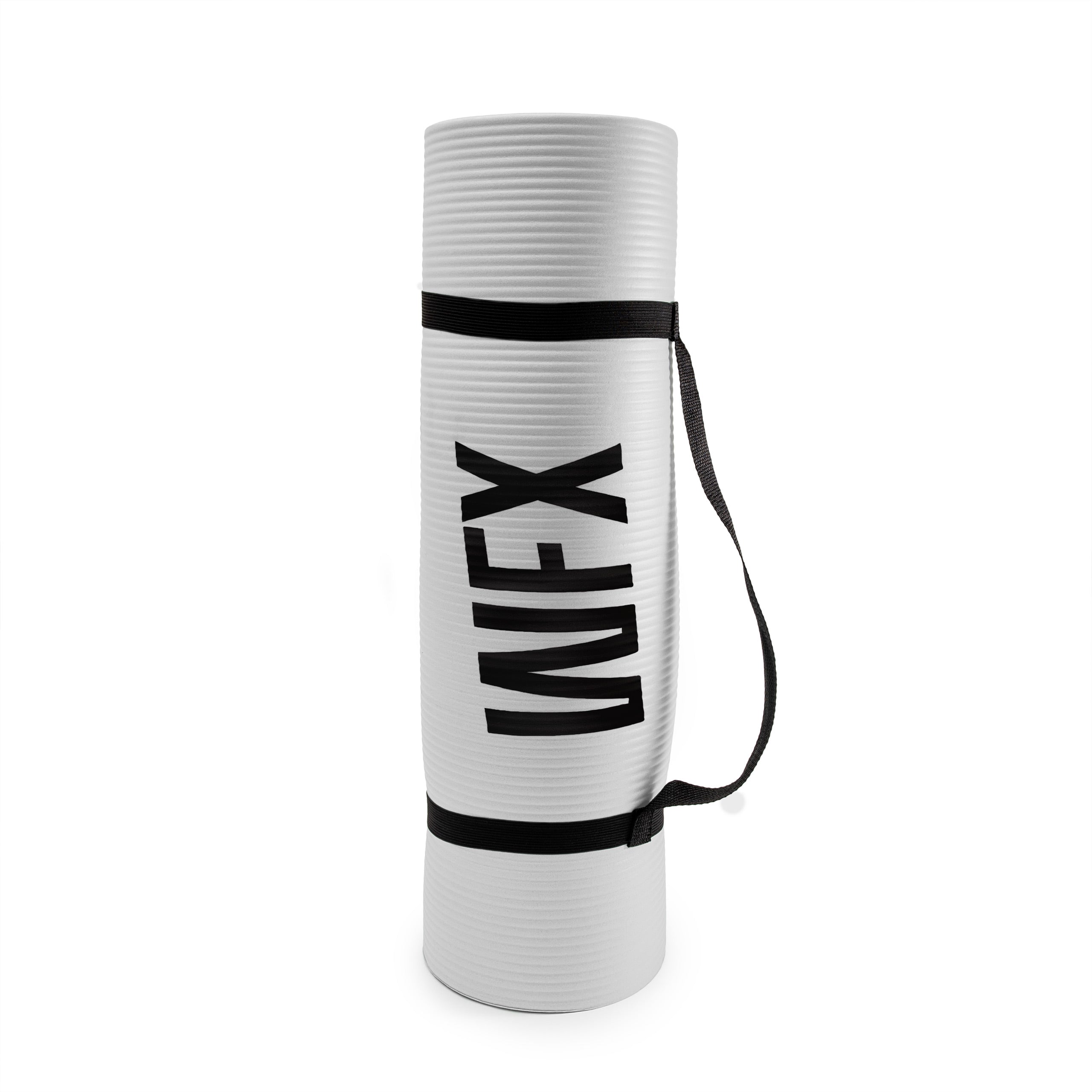 Fitness- & Gymnastikmatte - 183 x 61 x 1,2 cm - Weiß, rutschfest, leicht, mit Tragegurt für Yoga und Gymnastik.