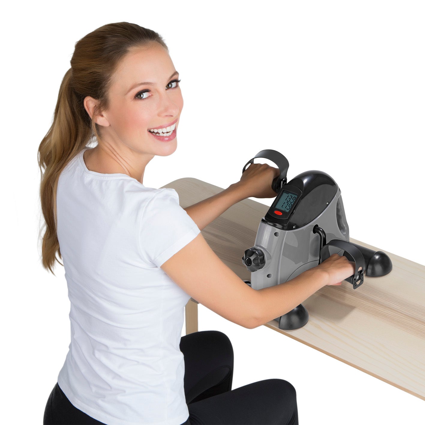 Mini-Trainer mit Metallschwungrad - grau/schwarz für effektives Arm- und Beintraining mit Trainingscomputer und Widerstandsregulierung.