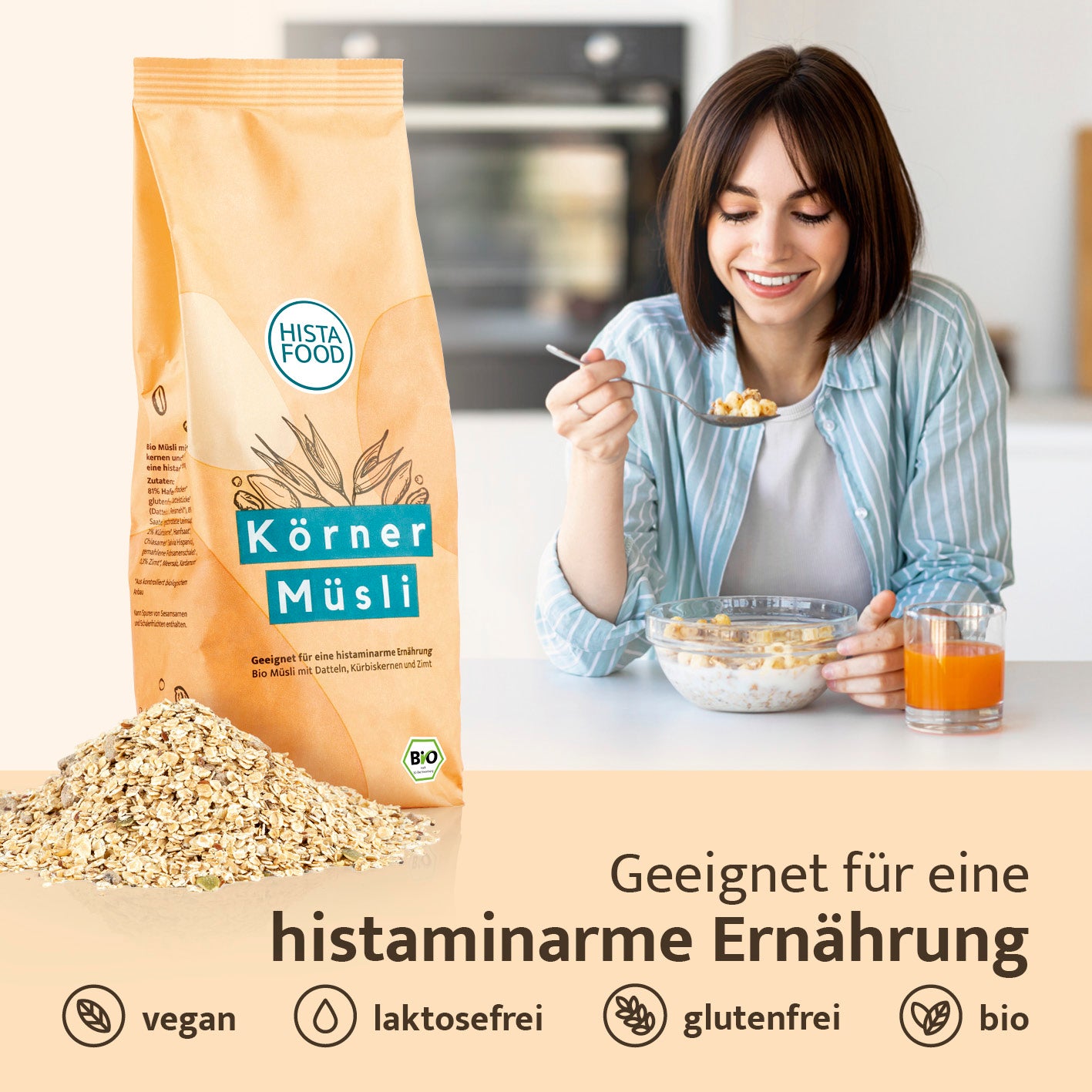 Müsli-Mix Körner Kraft - 3er Set (3x 425g) Bio, vegan, gluten- und laktosefrei, histaminarme Ernährung mit Datteln, Kürbiskernen und Zimt.