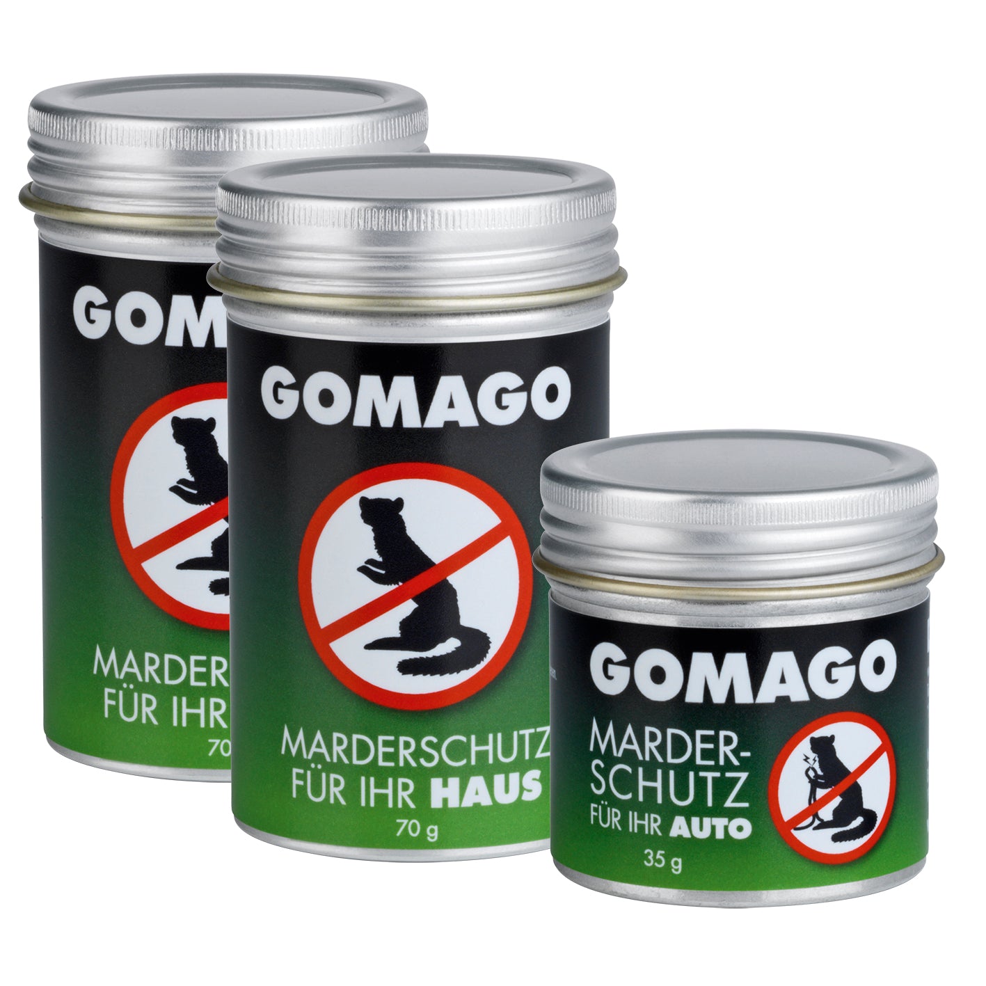 Mardervergrämung 2x Haus und 1x Auto von GOMAGO schützt effektiv vor Marderschäden durch Duftstoffabwehr.