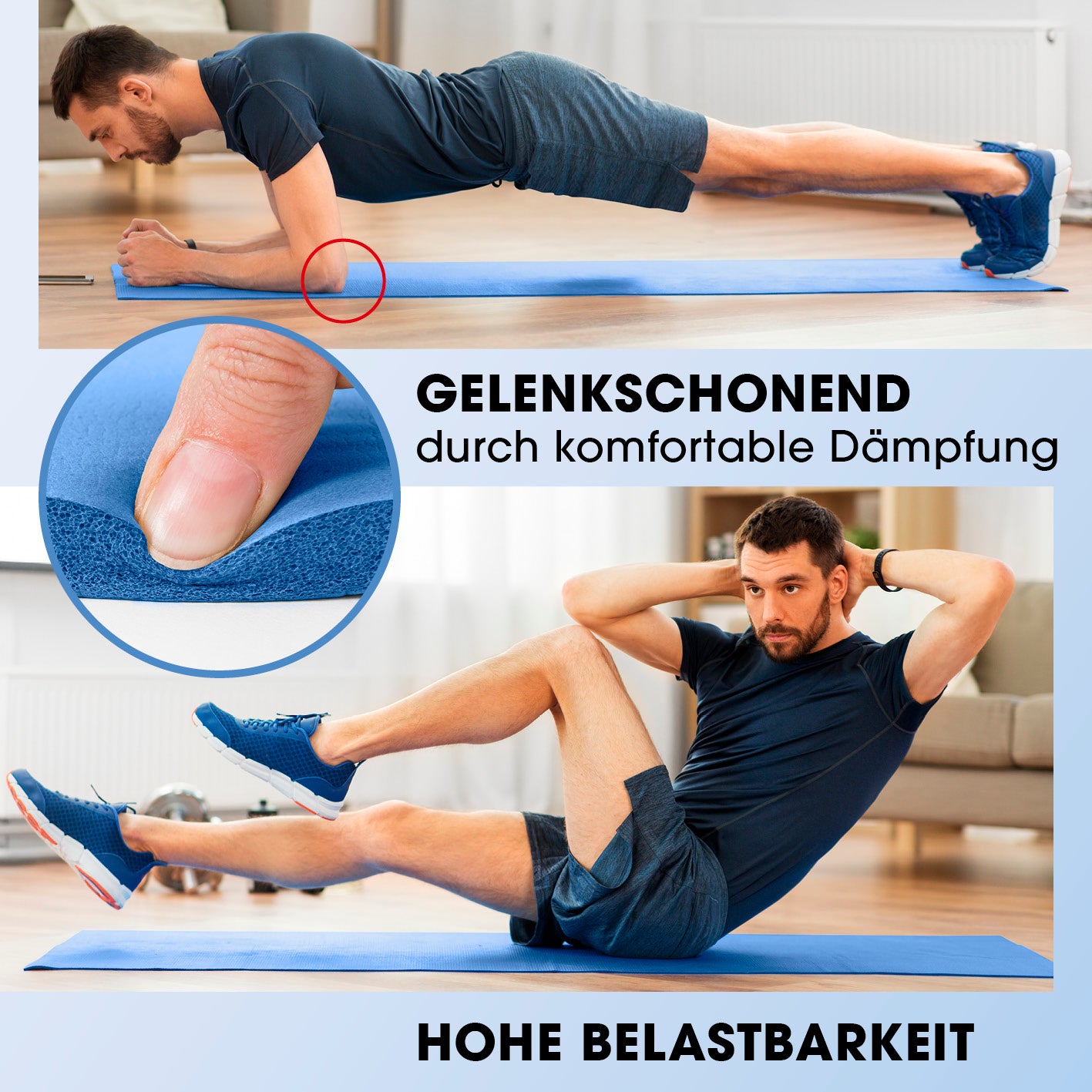 Fitness- und Gymnastikmatte - 183 x 61 x 1,5 cm - Blau, rutschfest, gelenkschonend, hohe Belastbarkeit für Yoga und Gymnastik.