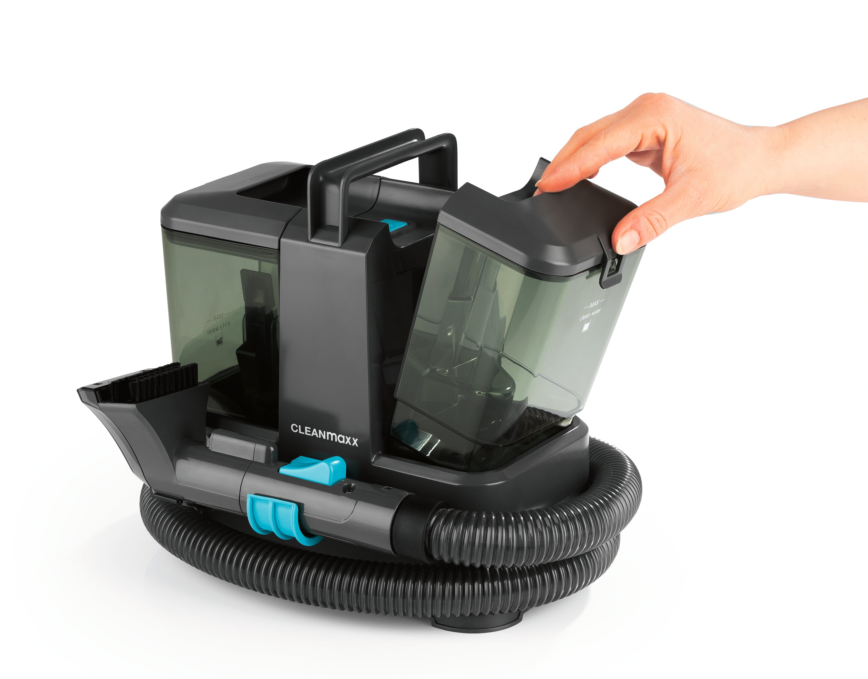 Polster- & Teppichreiniger Kompakt - Grau/Blau mit Doppeltank-System, 3-in-1 Funktion für einfache Reinigung von Polstern und Teppichen.