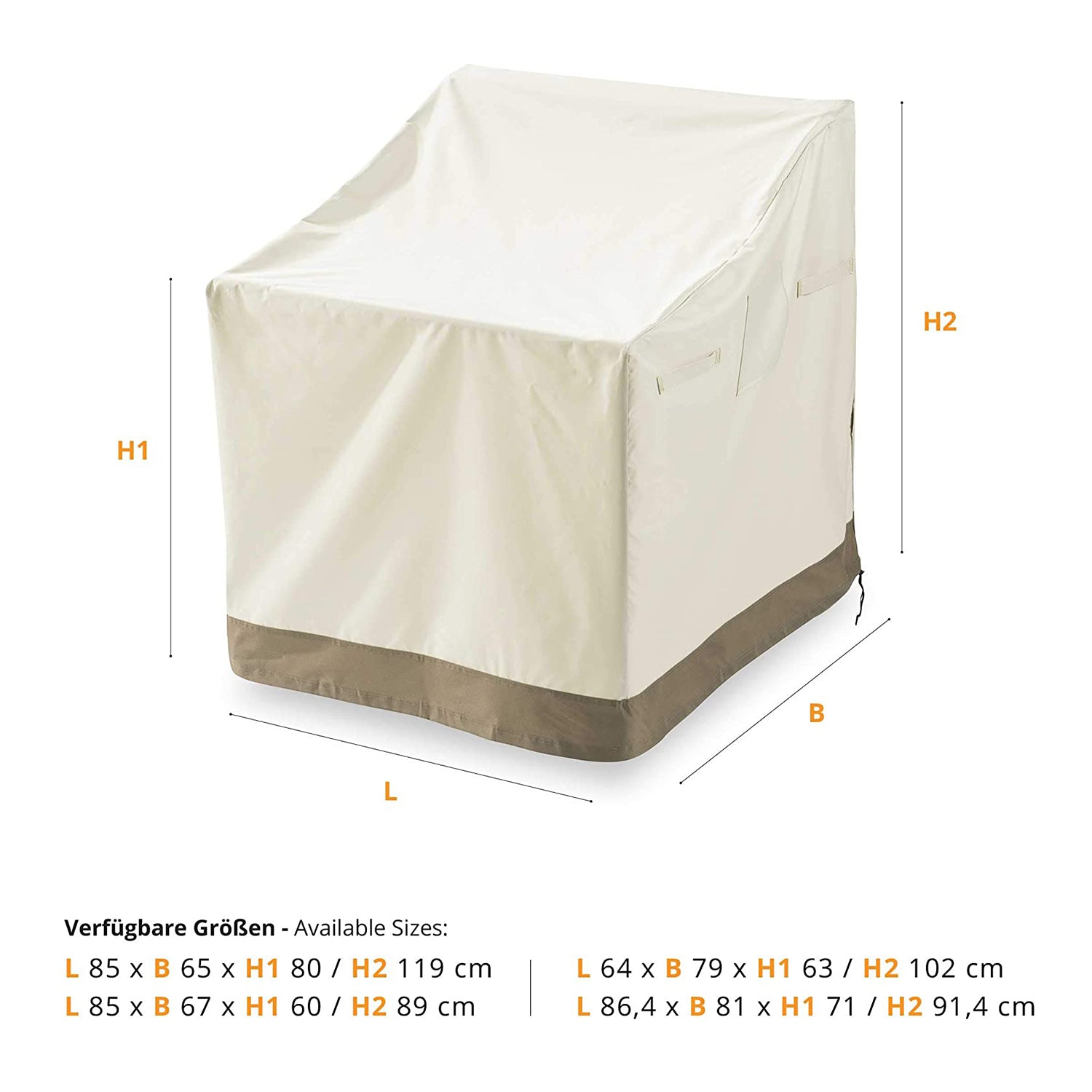Abdeckung für gestapelte Patio Stühle - 85 x 65 x 80/119 cm, beige, wasserdicht, UV- und schmutzresistent, langlebiges 600D Oxford Gewebe.