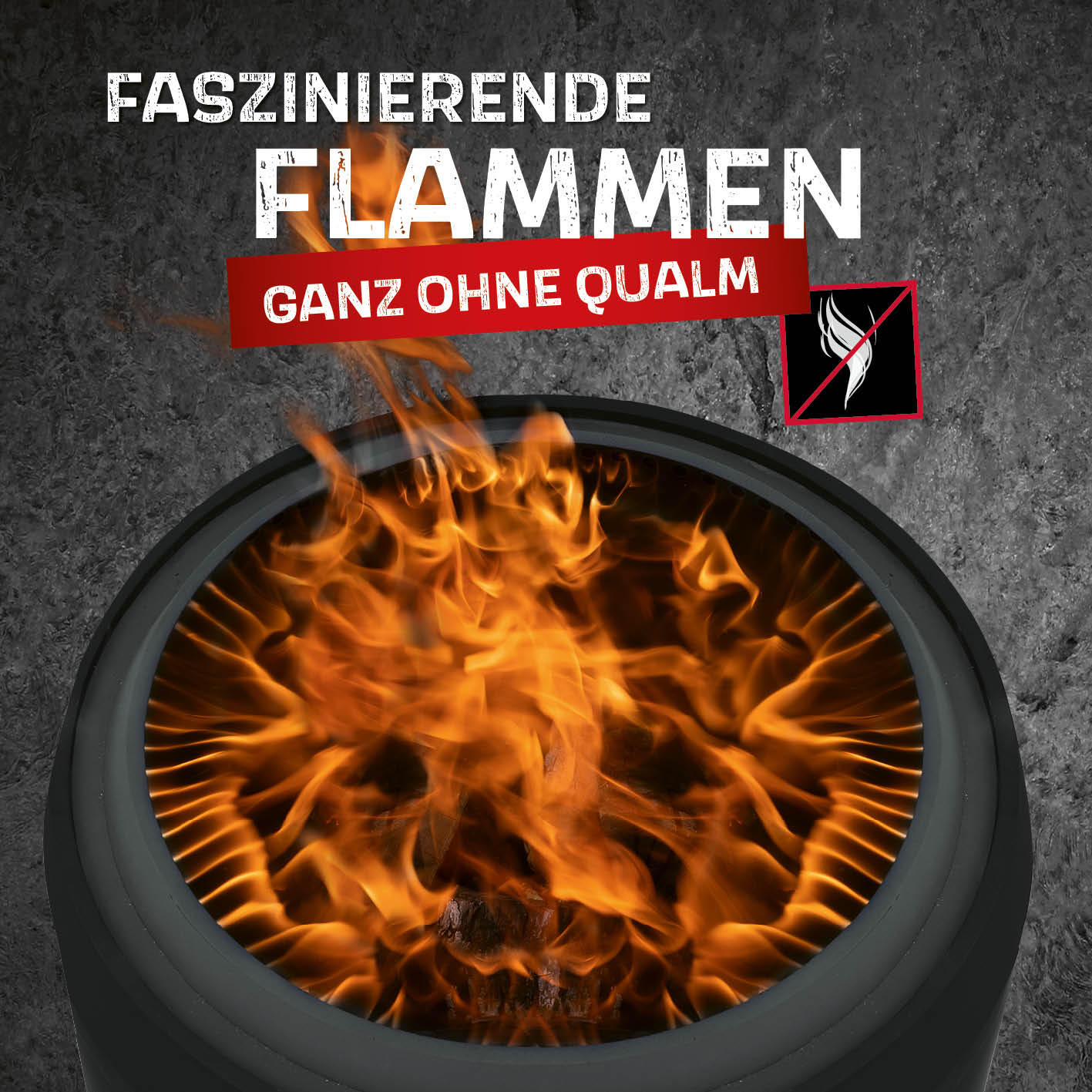 Raucharmer Feuerkorb Ø 60 cm - rund - schwarz mit 360° Luftzirkulation für raucharmes Feuererlebnis im Garten und auf der Terrasse.