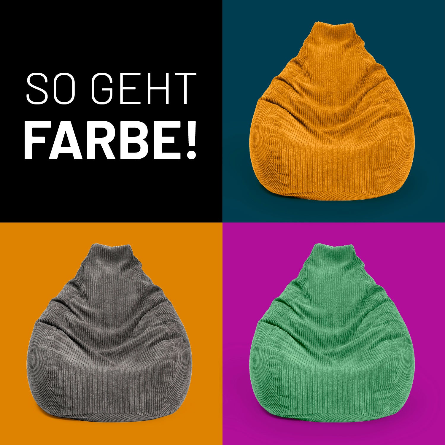Sitzsack GIANT aus der Cord-Reihe - Dunkelgrün in modernem Vintage-Design mit kuscheligem, geripptem Stoffbezug.