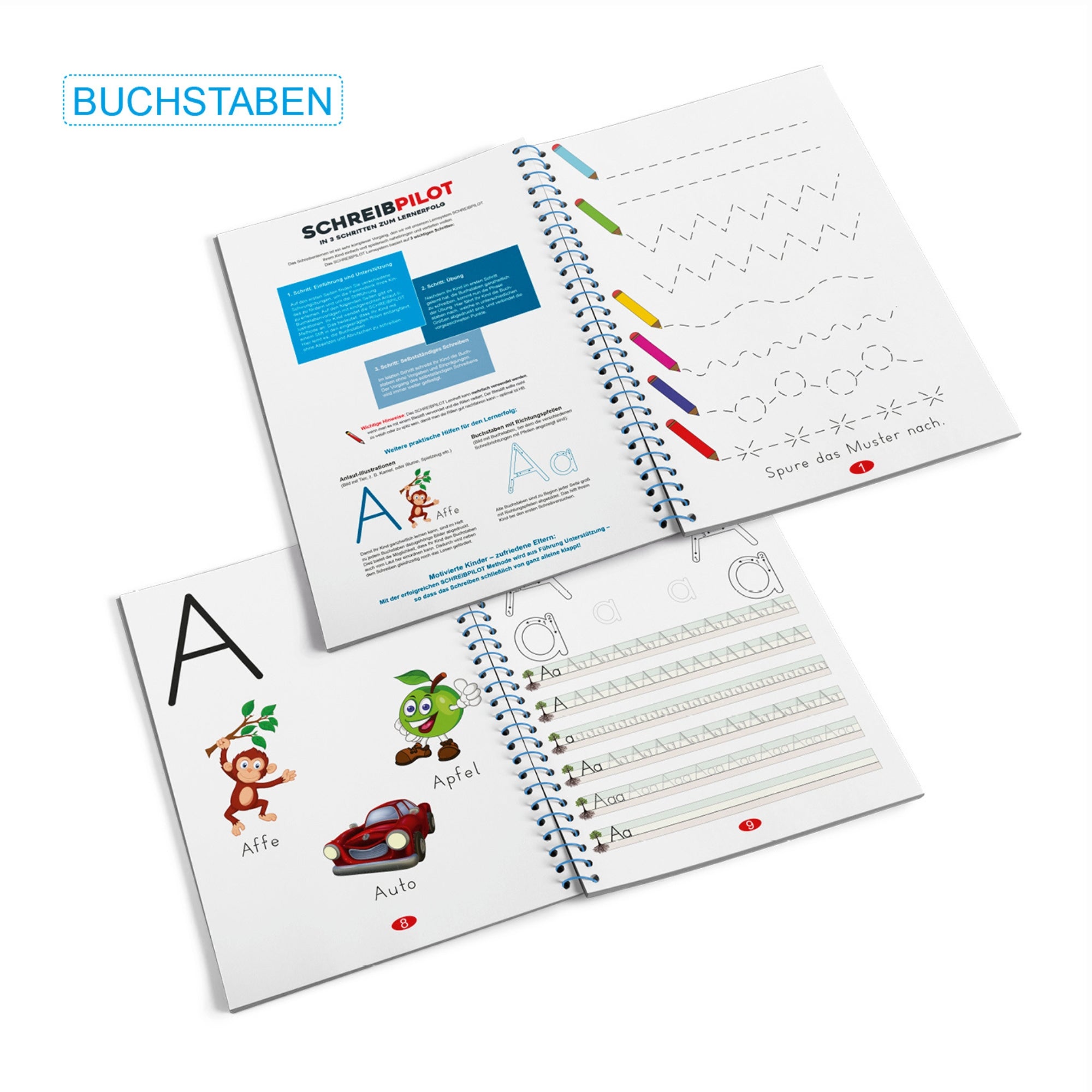 Heft-Set Buchstaben, Zahlen & Wörter mit Bleistift/Radiergummi - DIN-A4 zum Schreibenlernen mit Buchstaben, Wörtern und Schwungübungen.