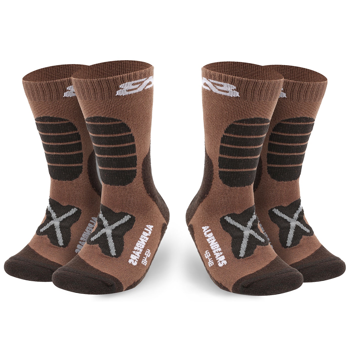 Wandersocken Merino Wolle - 2er-Set - Braun - Braun - Größe 43-48, atmungsaktiv, gepolstert, ideal für Wandern und Alltag.