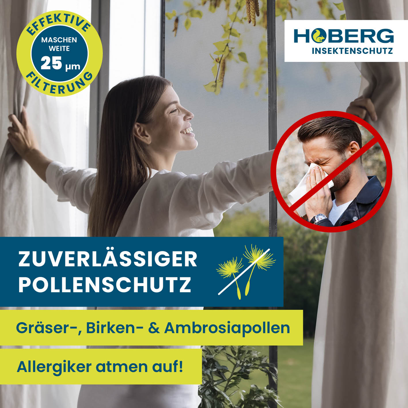 Insekten- & Pollenschutzvorhang – 80 x 210 cm von HOBERG schützt zuverlässig vor Insekten und Pollen für Allergiker.