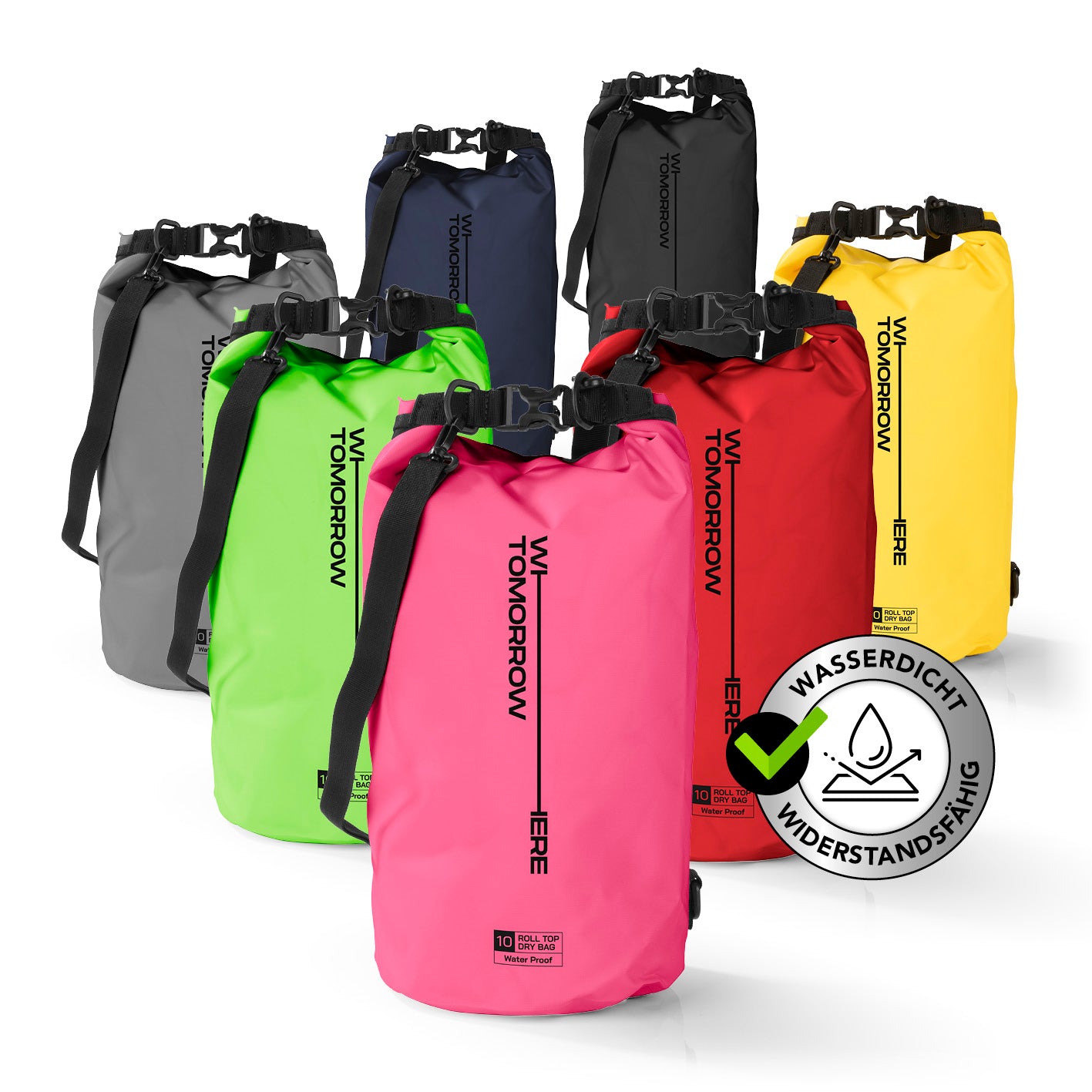 Dry Bag 10L - Style 02 - Pink, wasserdichter, robuster Outdoor-Rucksack mit Rolltop und verstellbarem Schultergurt.