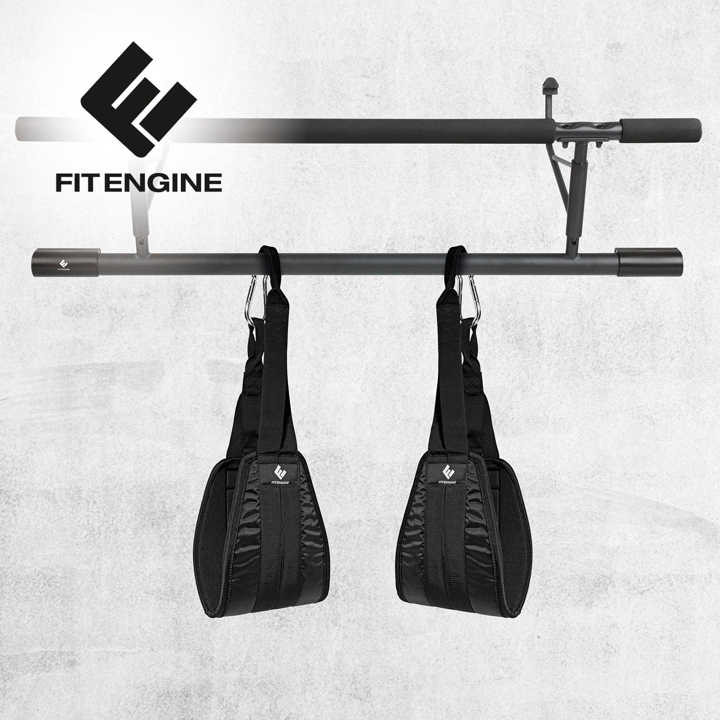 Bauchtrainingsschlaufen mit Karabinerhaken zum gezielten Sixpack-Training, gepolstert, bis 150 kg belastbar, einfache Anbringung am Reck.