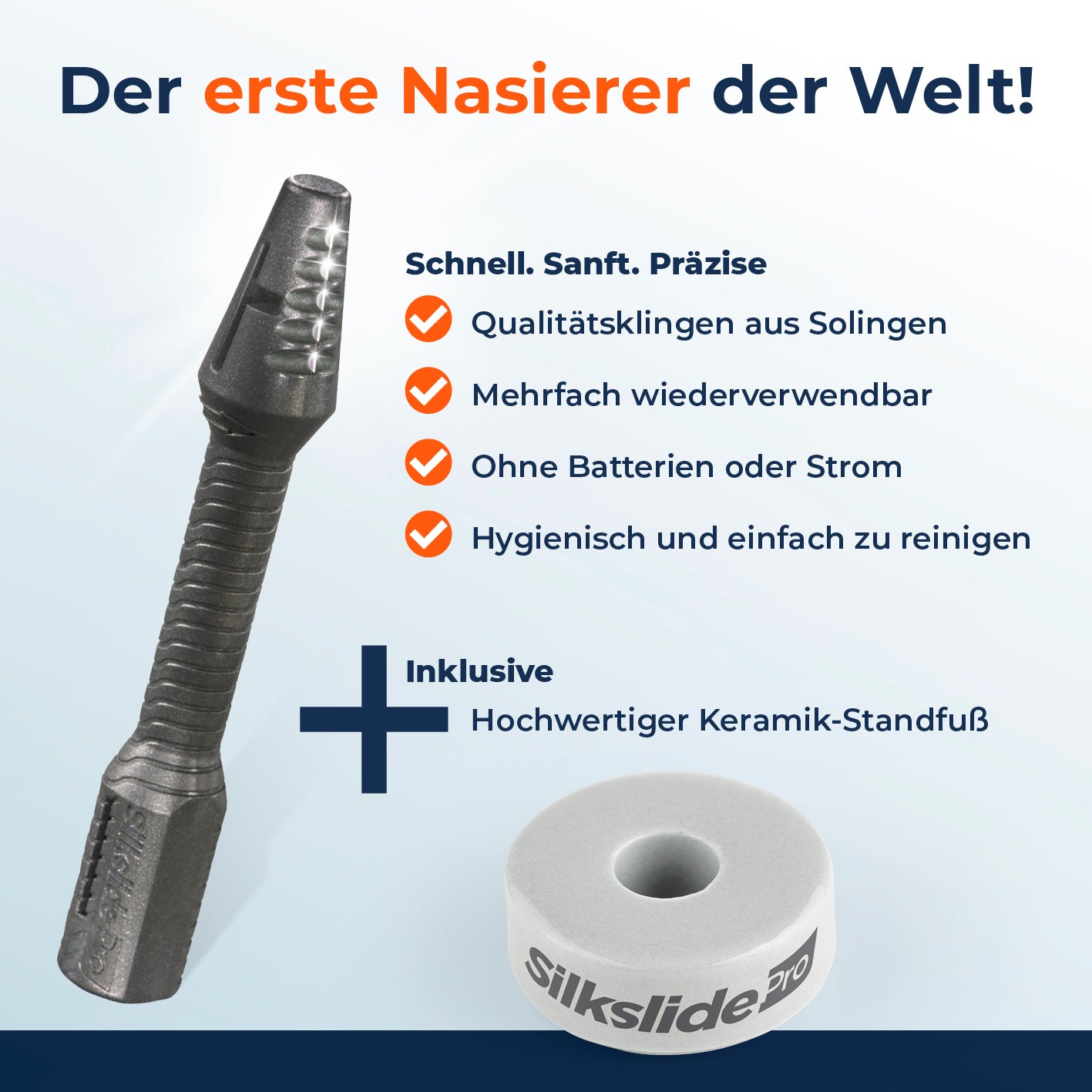 Nasenhaartrimmer - Nasierer inkl. Keramikständer mit Solinger Klingen, wiederverwendbar, ohne Batterien, hygienisch und präzise.