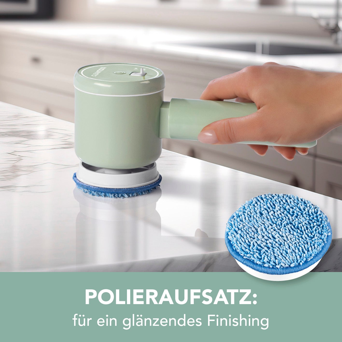 Akku-Reinigungsbürste - 2 Geschwindigkeitsstufen mit Polieraufsatz für glänzendes Finish und kabelloses, bequemes Reinigen.