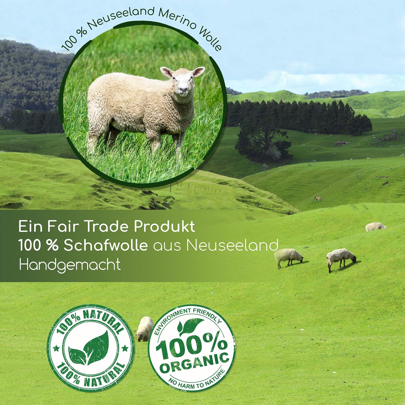 Trocknerbälle für Wäschetrockner - 6er-Set - Schafwolle aus 100% neuseeländischer Merino Schafwolle, handgemacht, naturbelassen und nachhaltig.