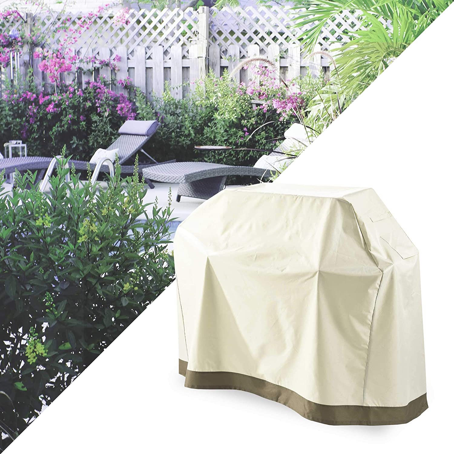 Gartenmöbelabdeckung Grill Abdeckhaube beige, wasserdicht, robust, 152,4 x 63 x 125 cm, schützt Grill bei jedem Wetter.