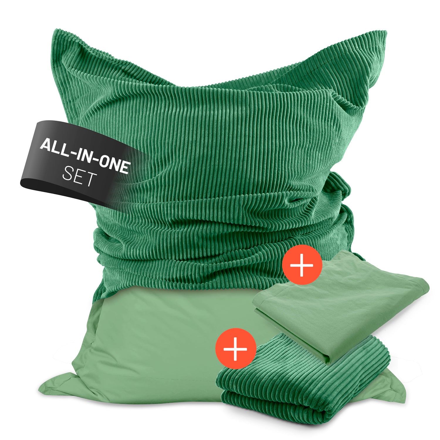 Sitzsack Classic XXL All-in-One Set 380 L 140 x 180 cm Pastellgrün mit zwei wechselbaren Bezügen für drinnen und draußen